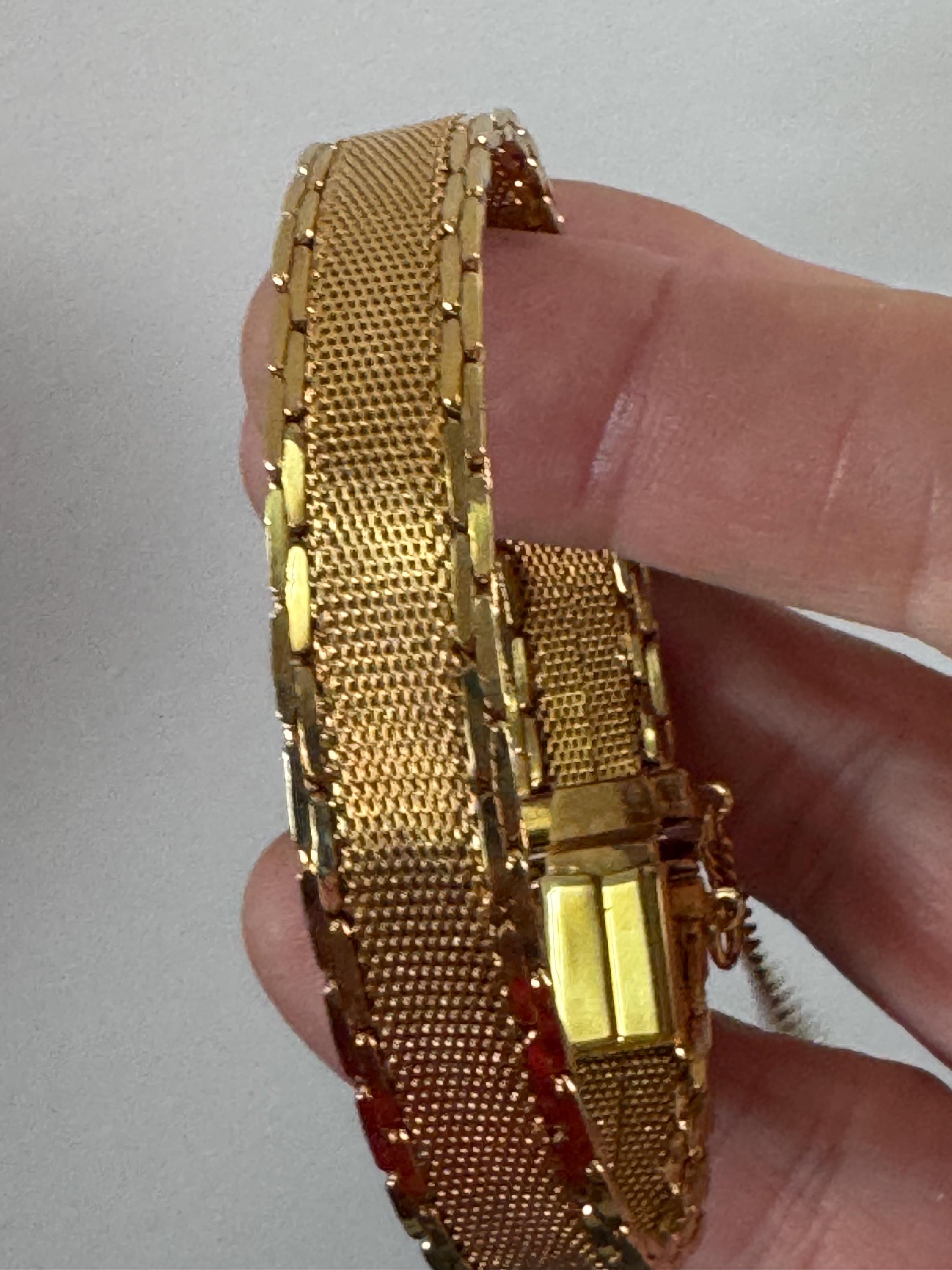 True Vintage pristine antique tone gold plated wide mesh flat link bangle bracelet 18.5 x 12mm old shop stock