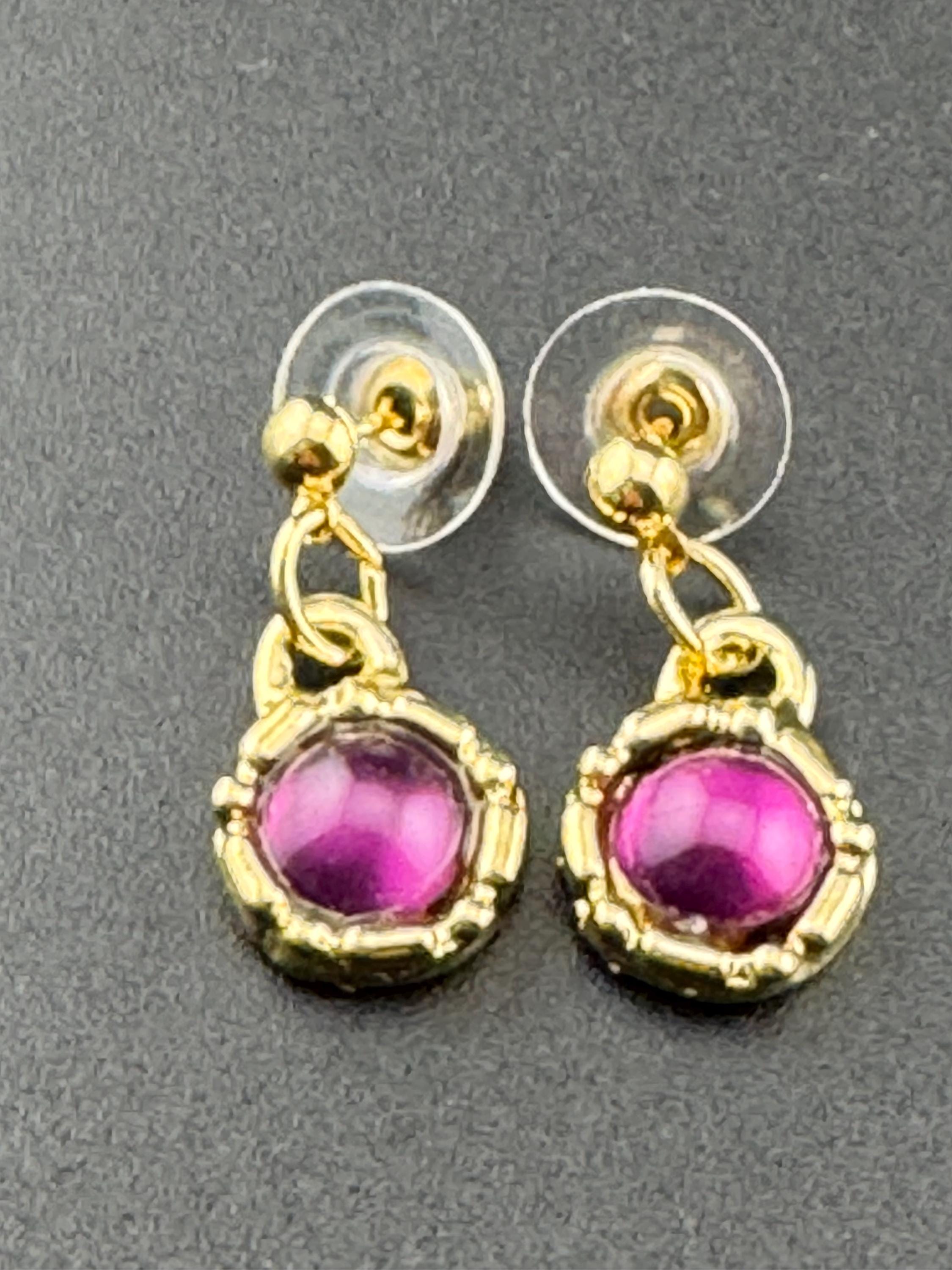 Vintage purple cabochon drop earrings, dainty