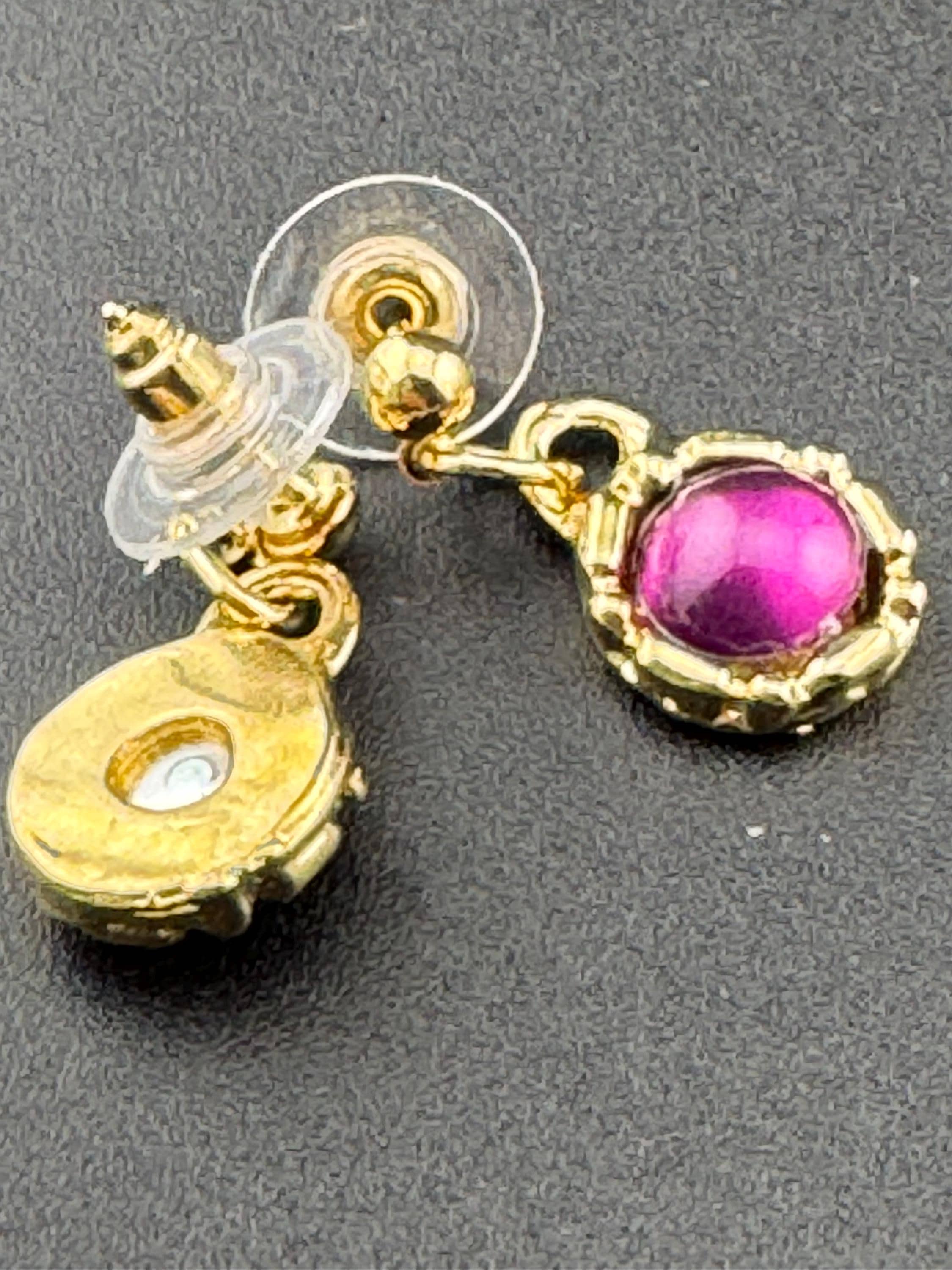 Vintage purple cabochon drop earrings, dainty