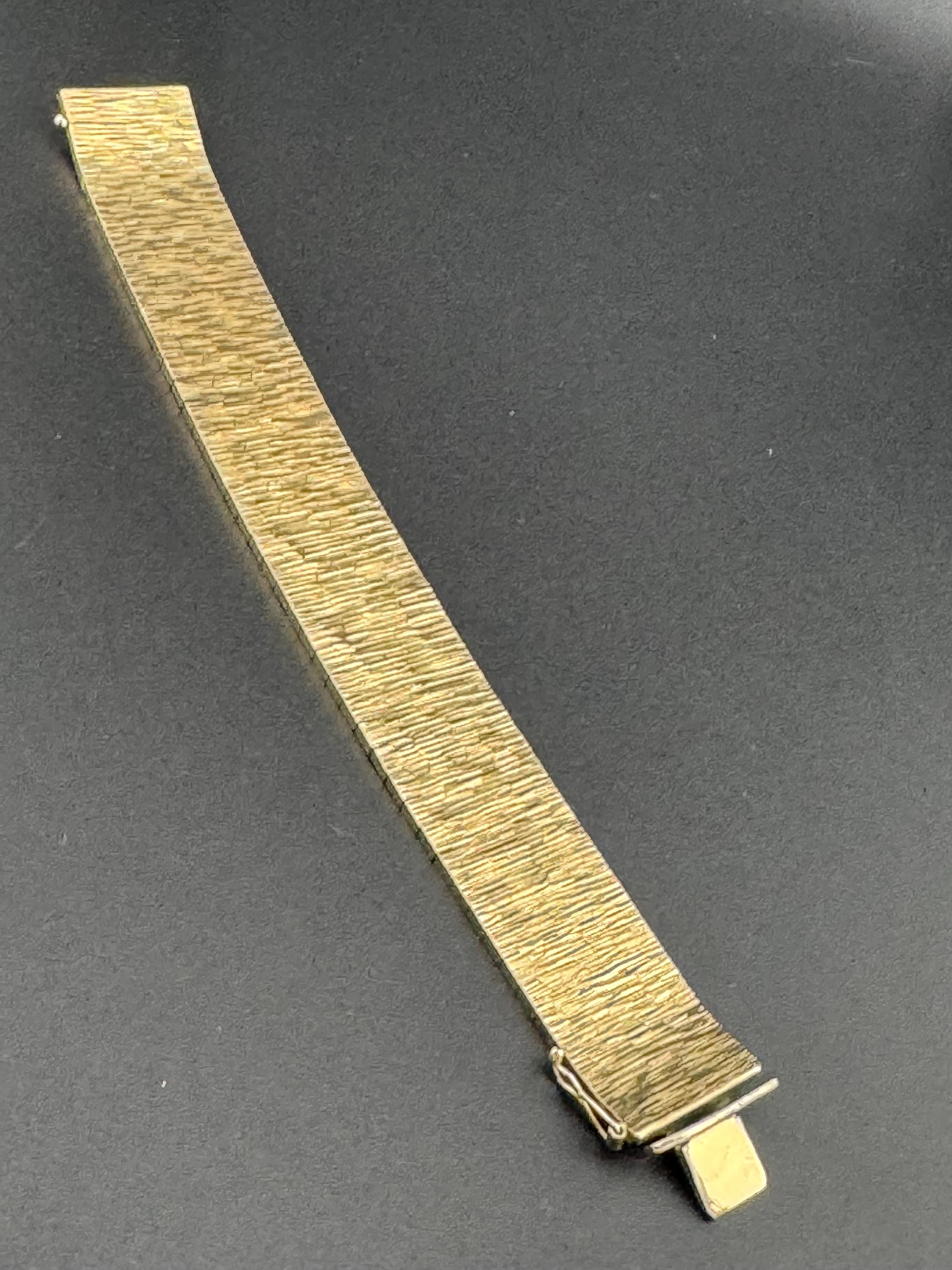 1970s articulated flat stamped Italy plaque gold plated cuff wrap bracelet 18cm long x 2cm Italian very good condition