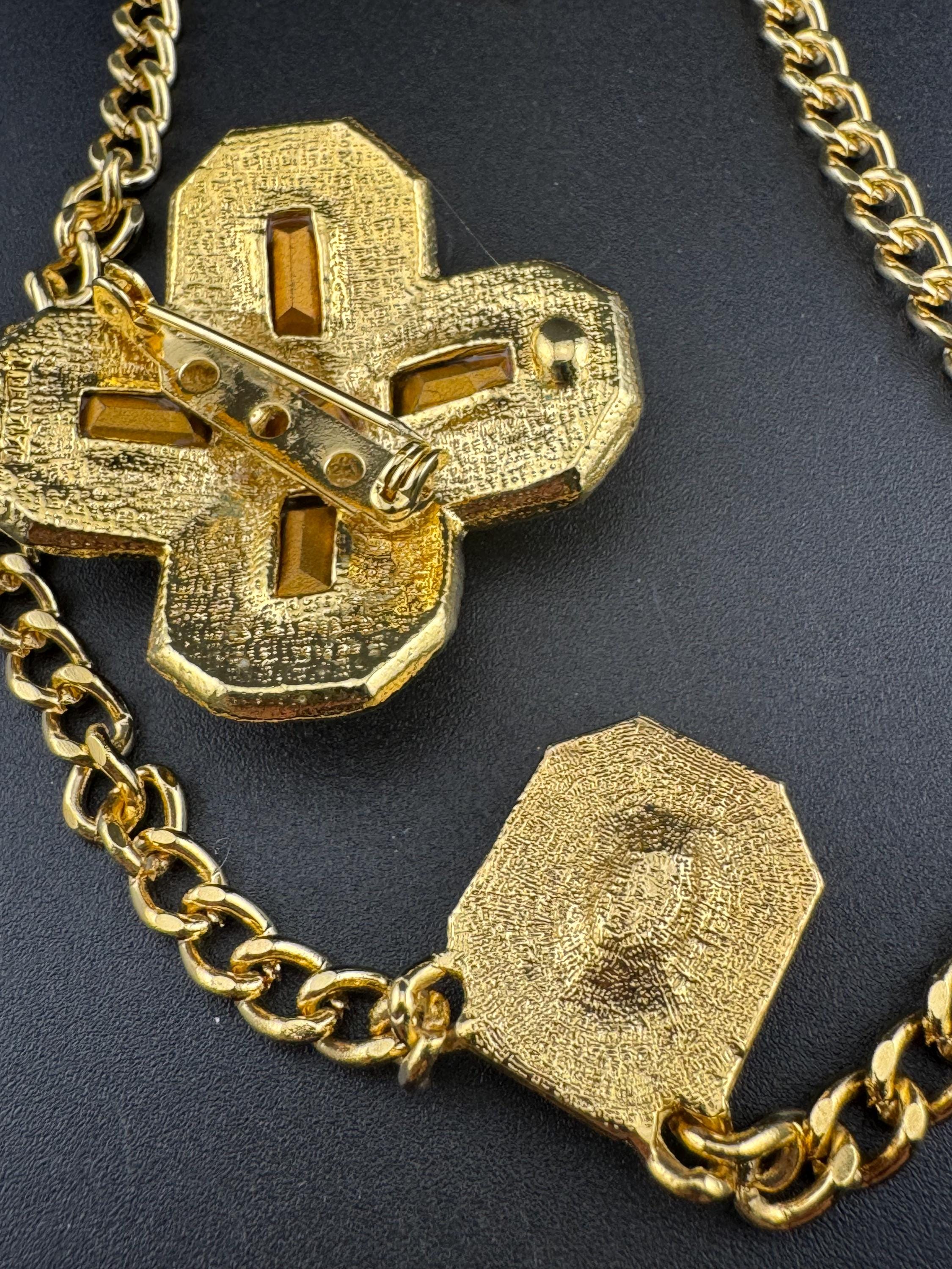 Vintage 1980s Swarovski Crystal Necklace & Cross Brooch Set