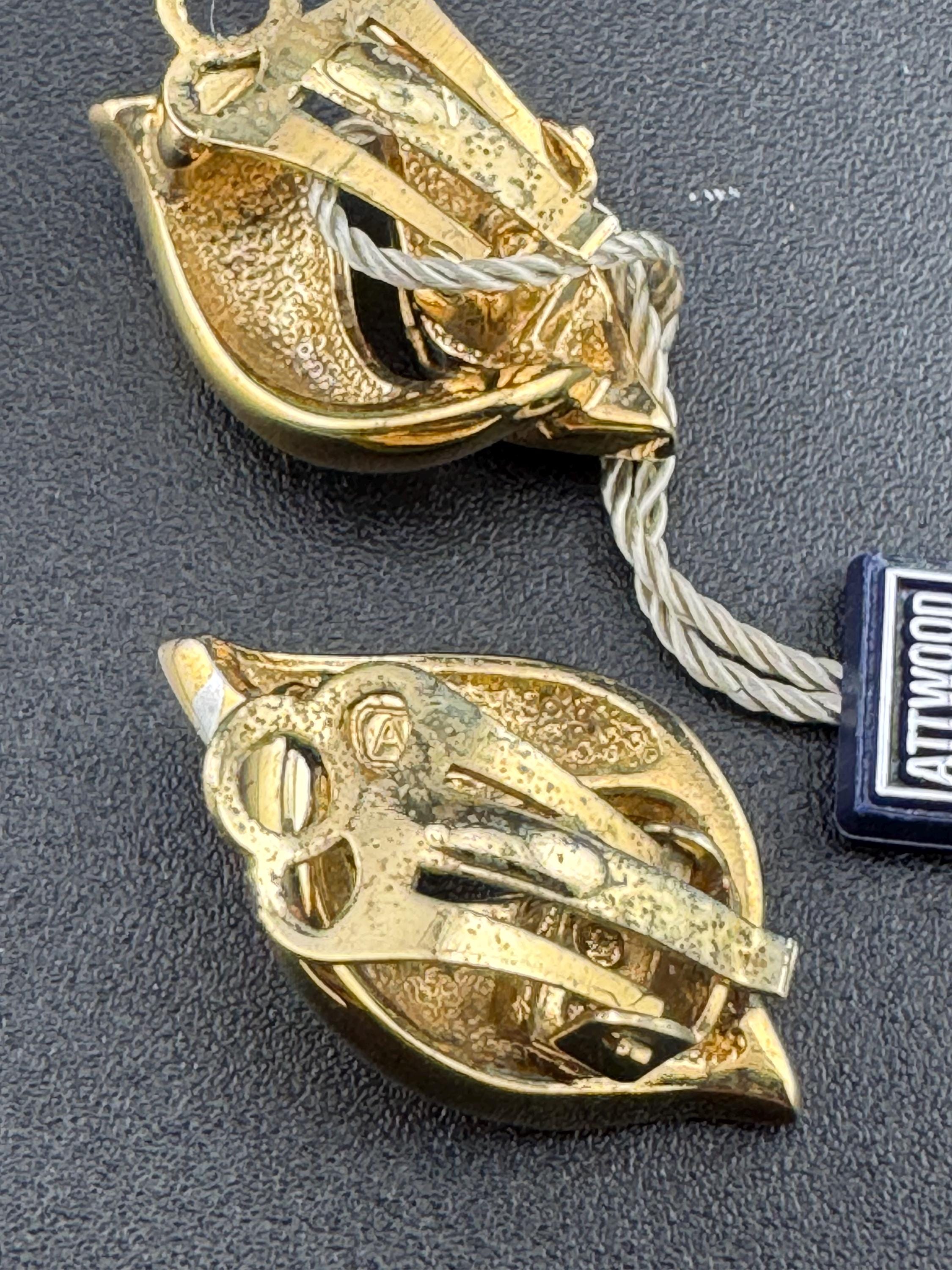 22ct GP Vintage Signed A&S Attwood and Sawyer Vintage gold tone diamanté clip on earrings rhodium coated