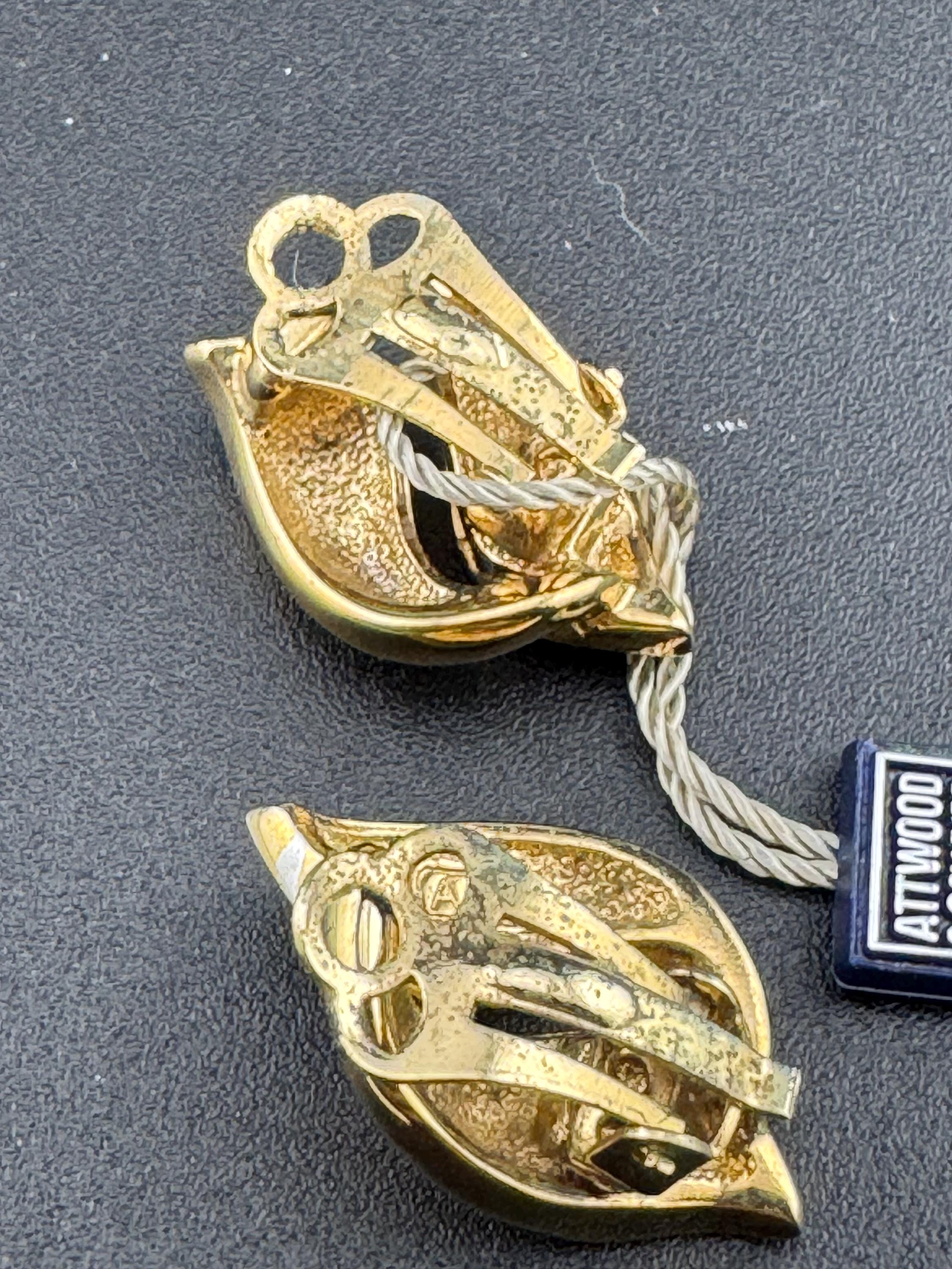 22ct GP Vintage Signed A&S Attwood and Sawyer Vintage gold tone diamanté clip on earrings rhodium coated
