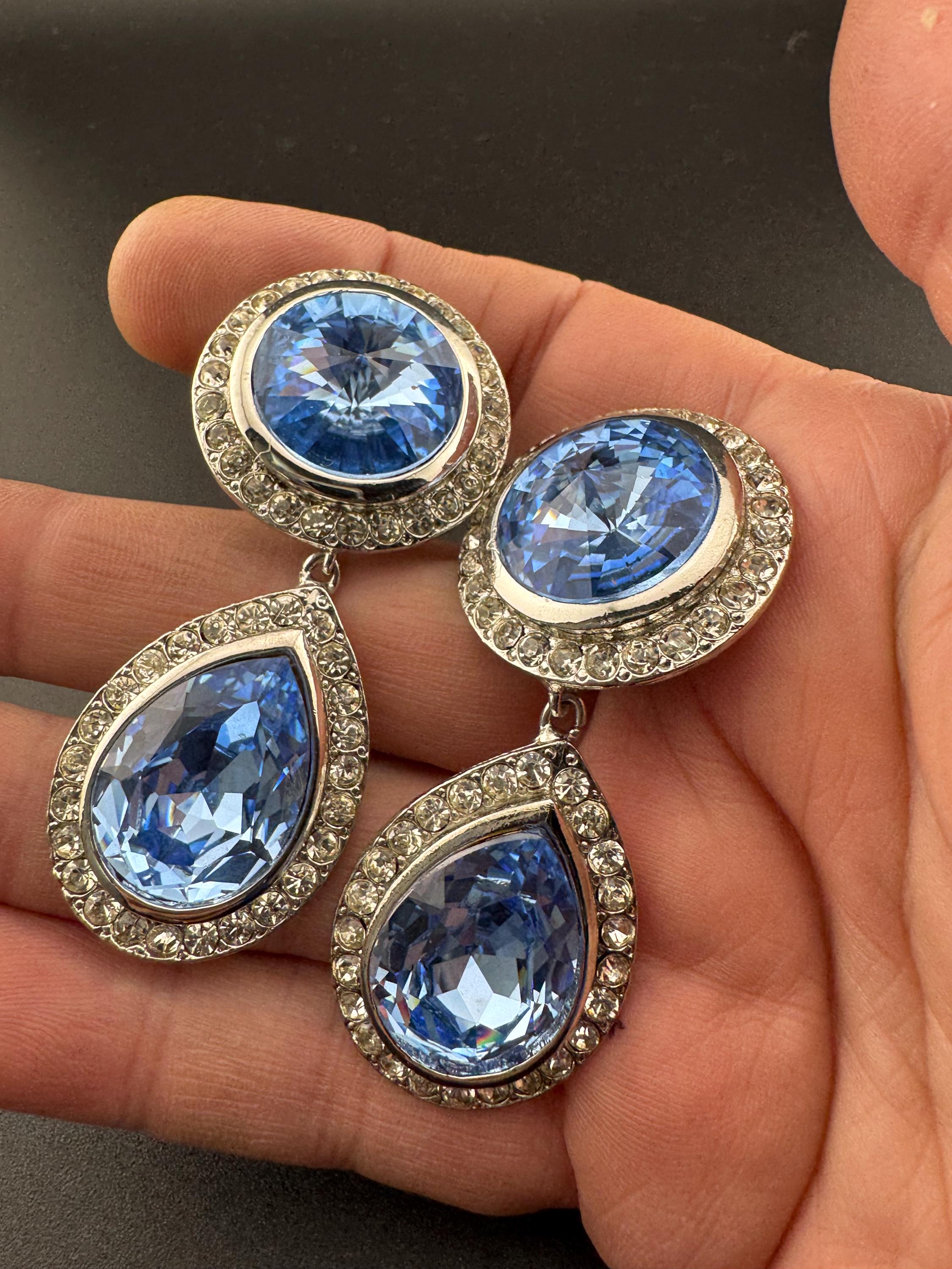 Vintage 80s Swarovski Crystal Teardrop Clip On Earrings