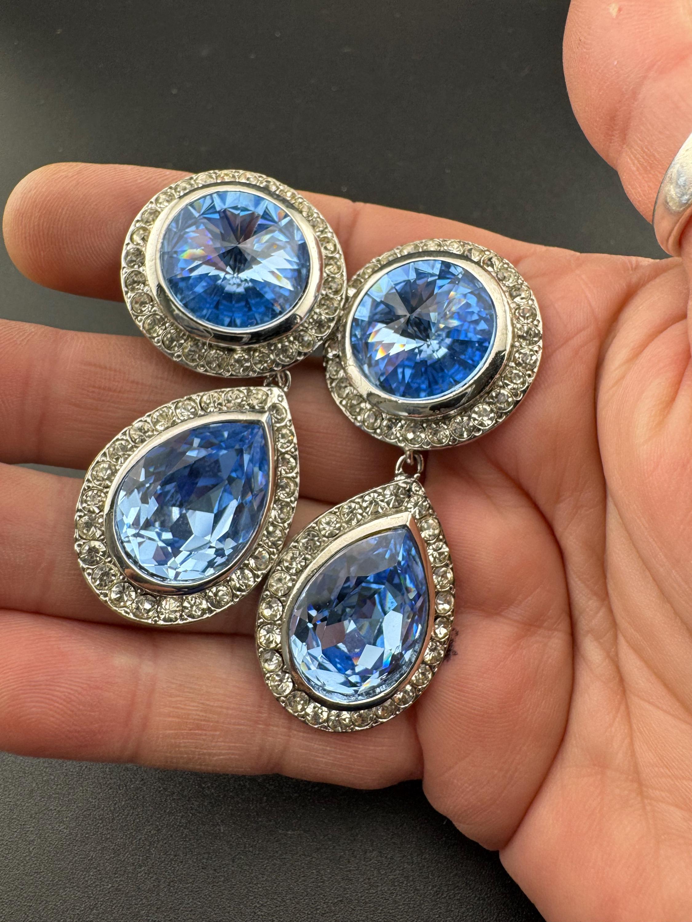 Vintage 80s Swarovski Crystal Teardrop Clip On Earrings