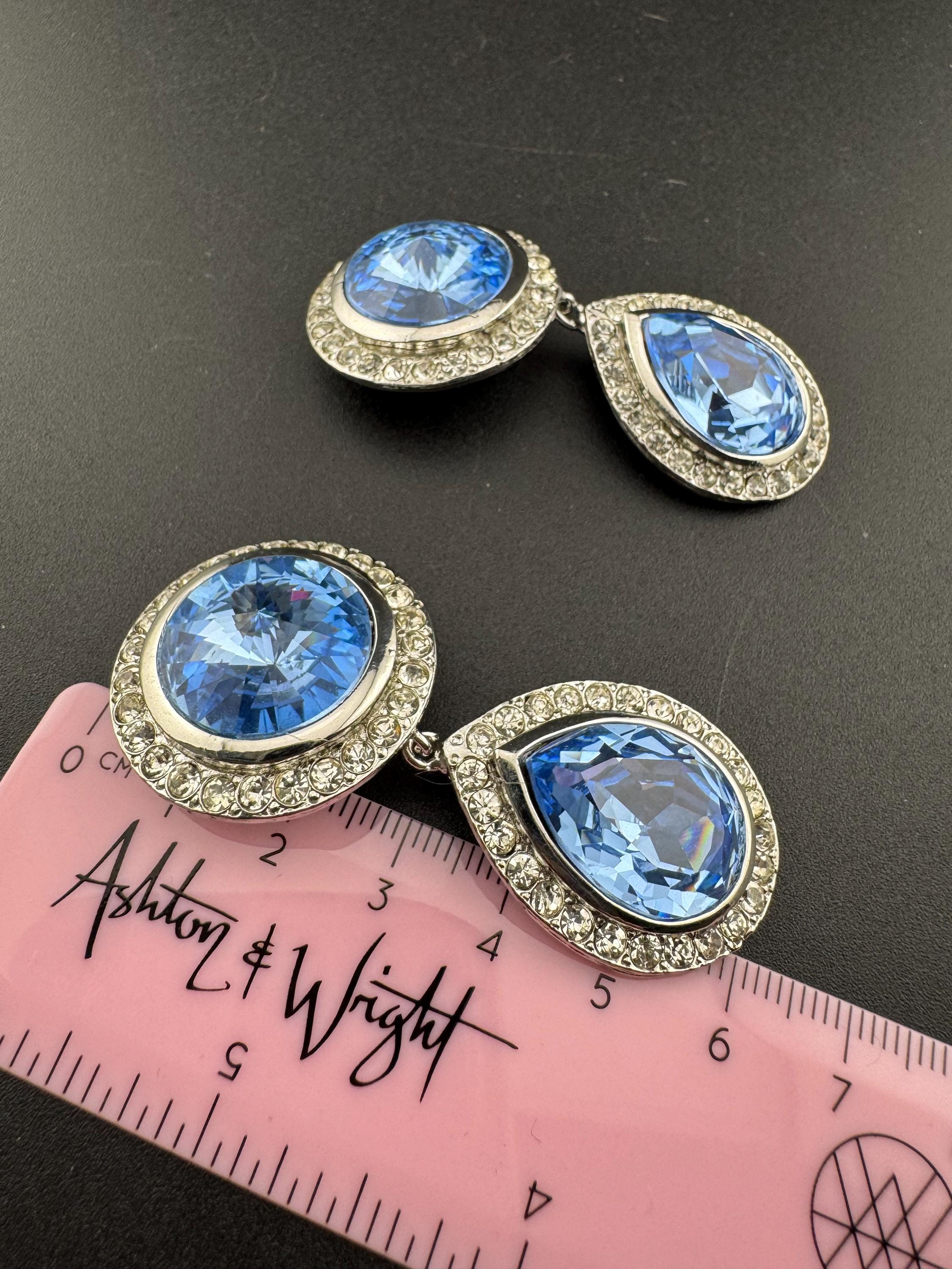 Vintage 80s Swarovski Crystal Teardrop Clip On Earrings