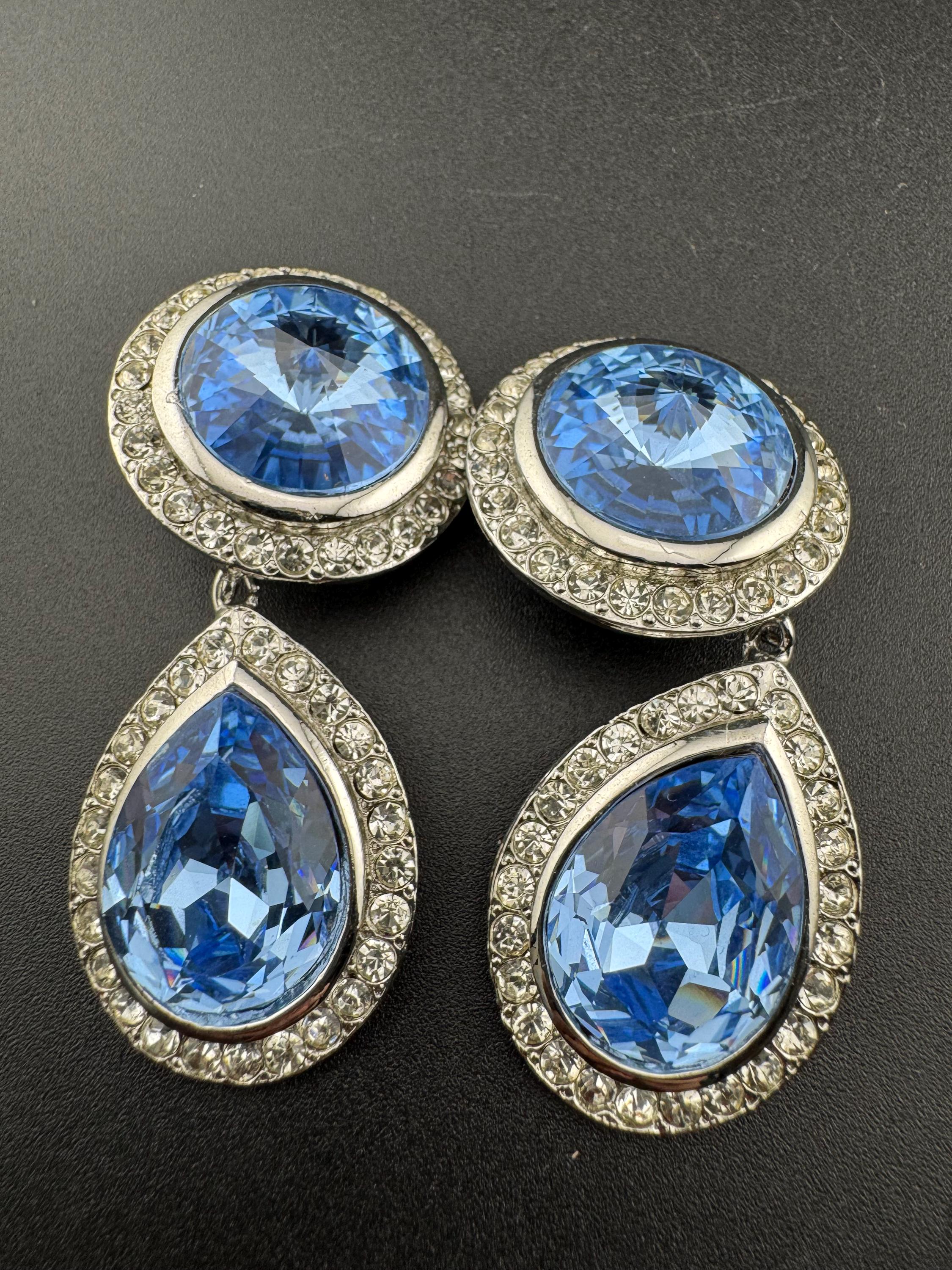 Vintage 80s Swarovski Crystal Teardrop Clip On Earrings