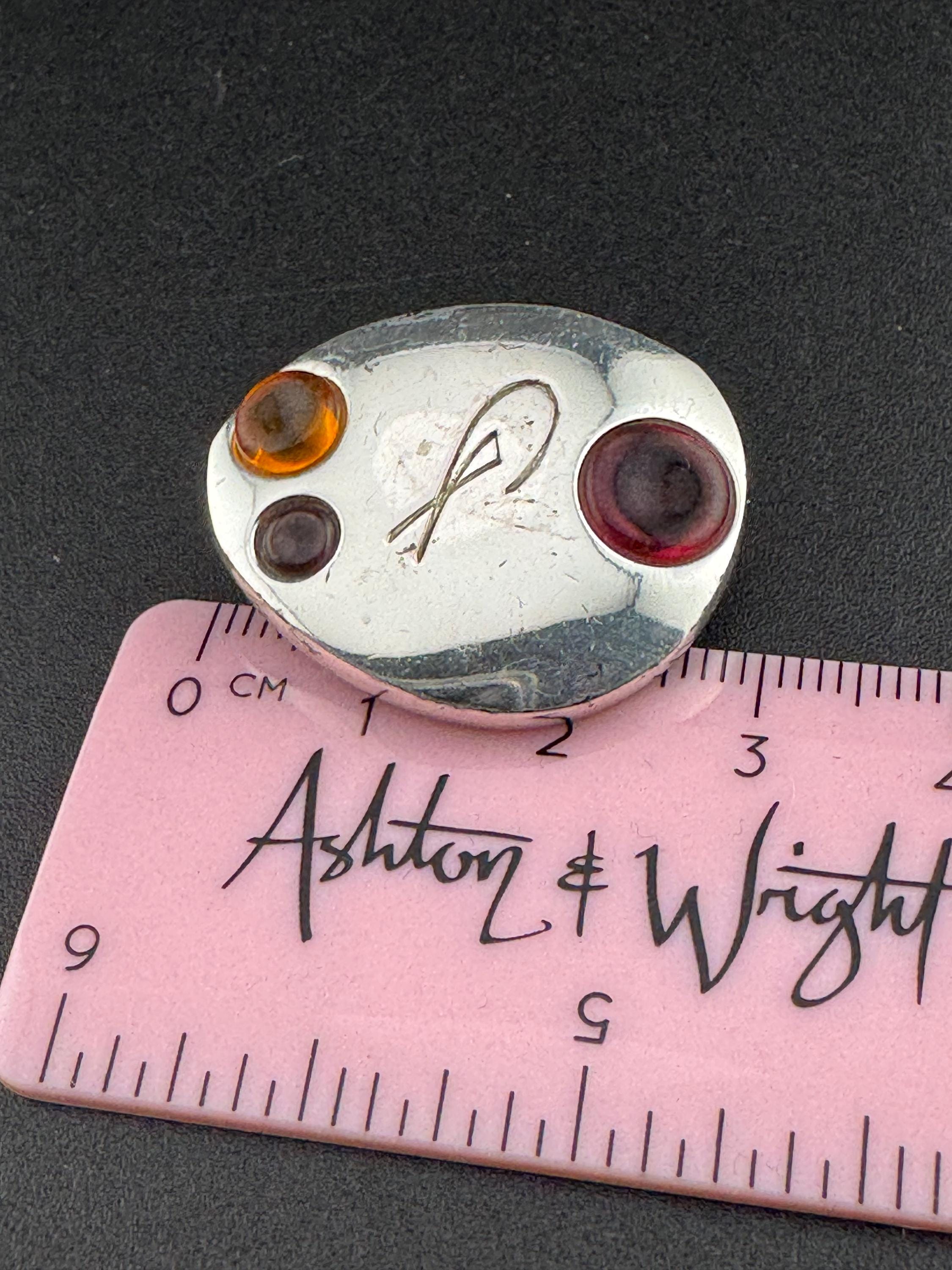Signed Christian LaCroix Vintage silver tone red amber orange gripoix poured glass clip on earrings