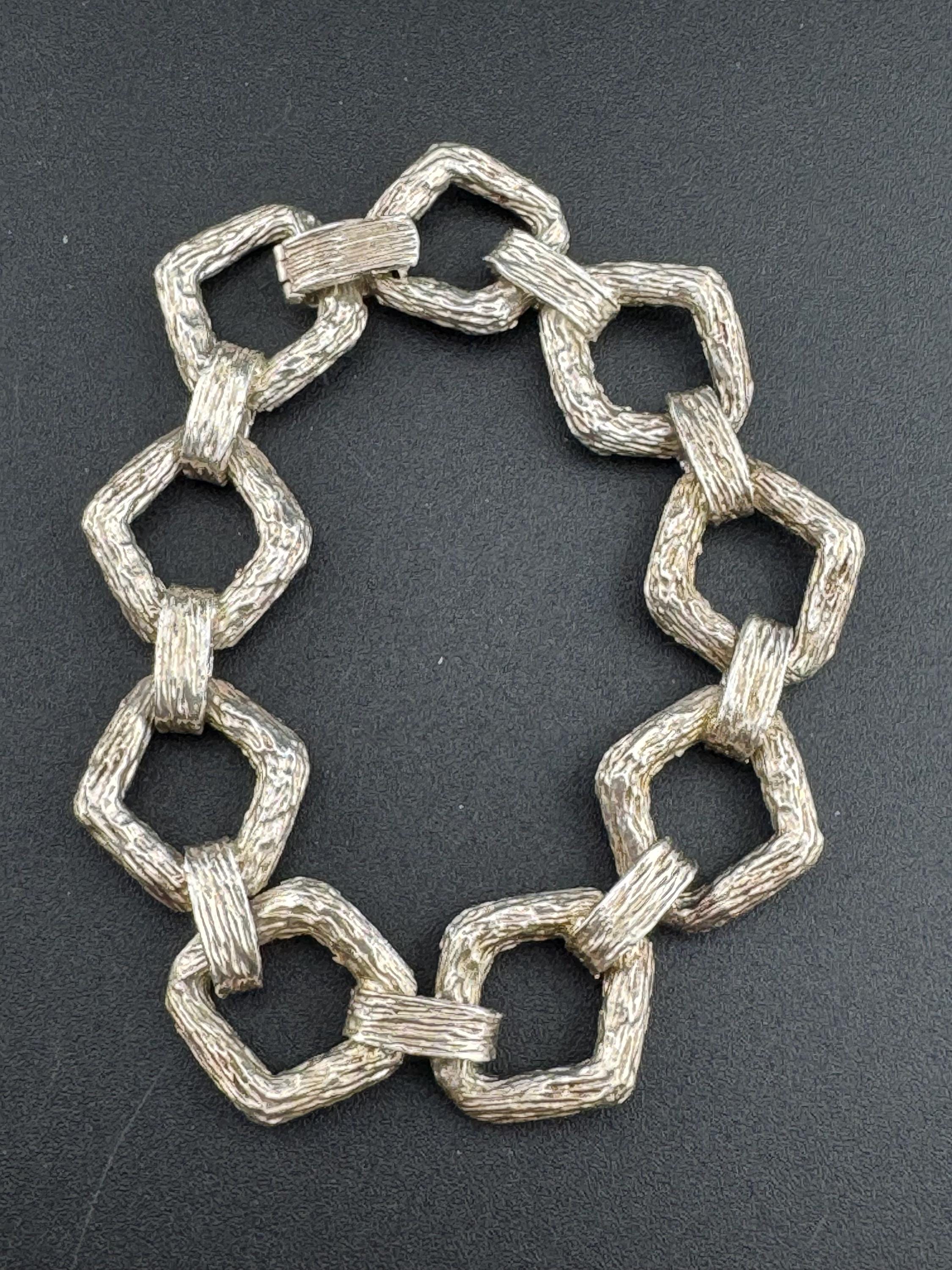 Vintage Clifford and Hall Sterling Silver Bark Panel Bracelet