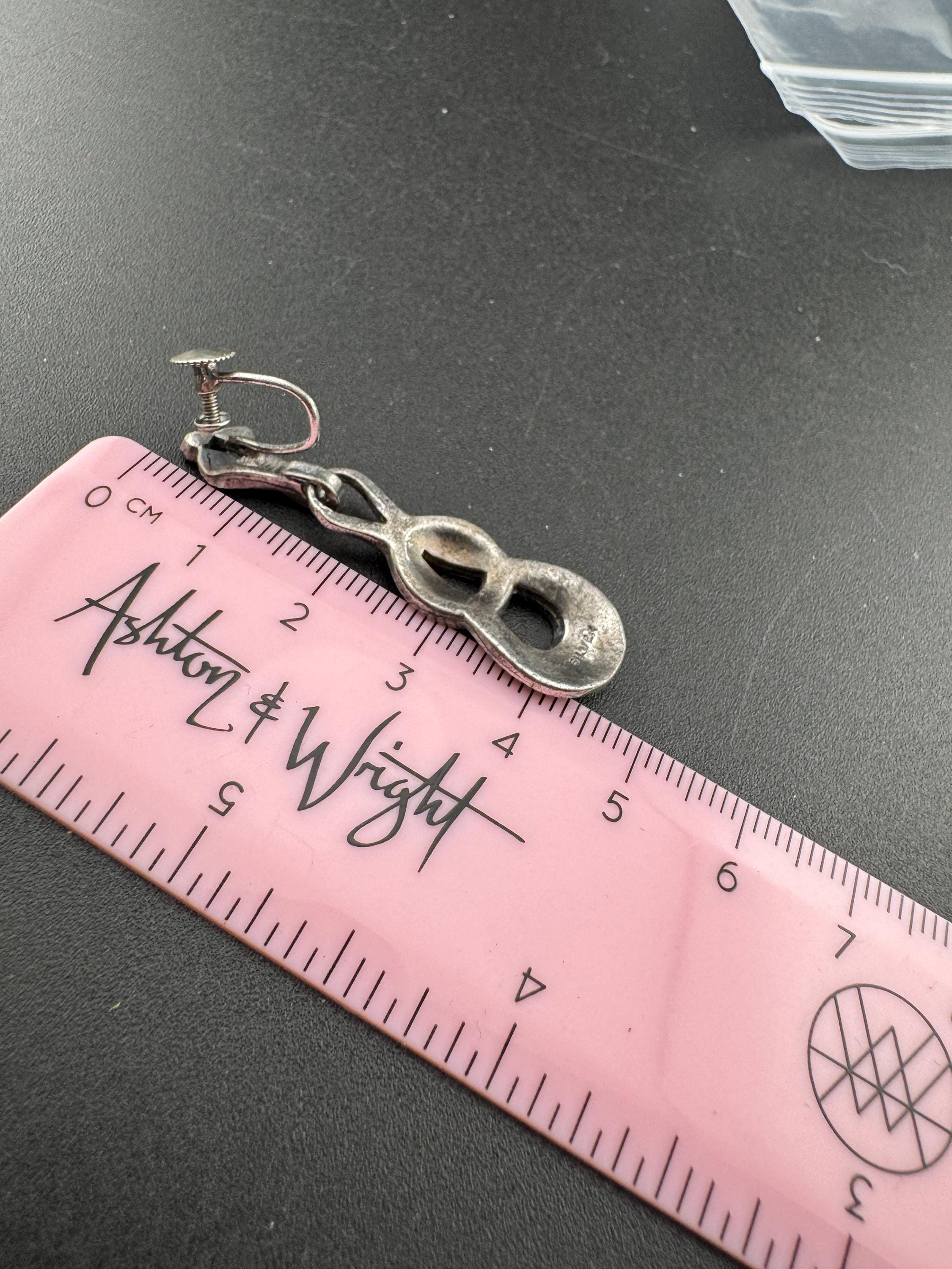 Antique Vintage Sterling 925 Silver Art Deco Marcasite Drop Clip on screw back Earrings