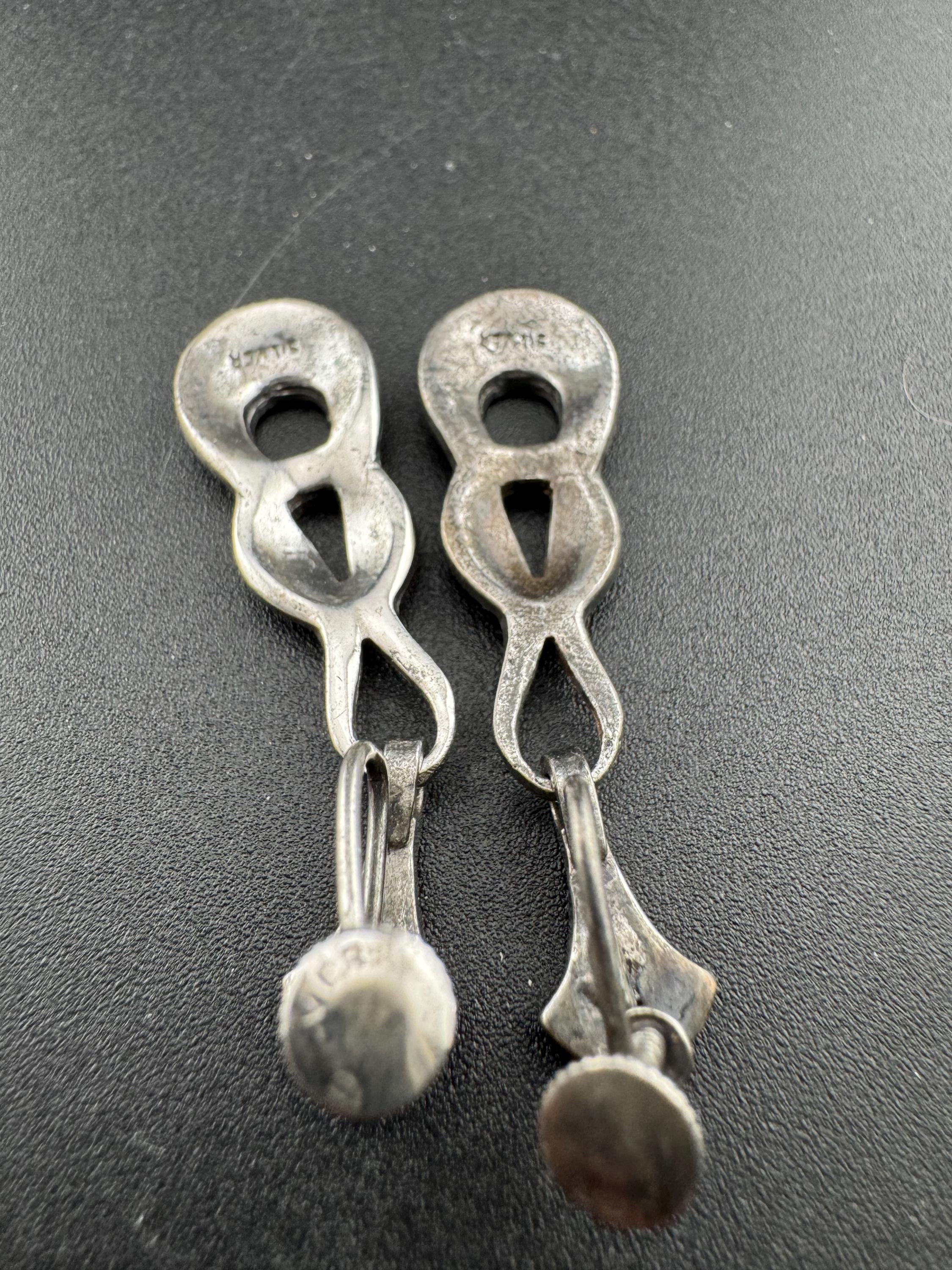 Antique Vintage Sterling 925 Silver Art Deco Marcasite Drop Clip on screw back Earrings