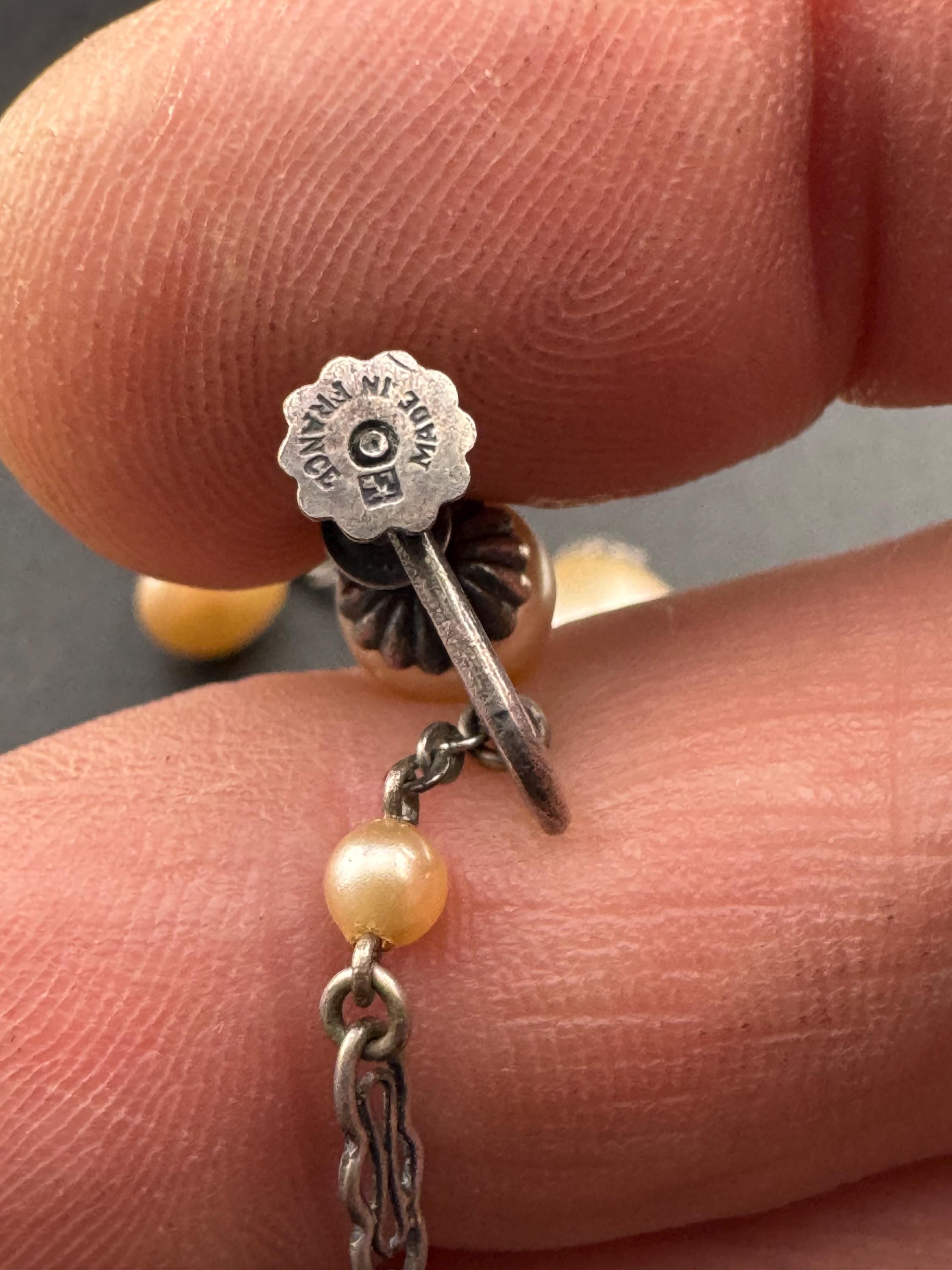 French Antique Art Deco Faux Pearl Sterling Silver Drop Earrings