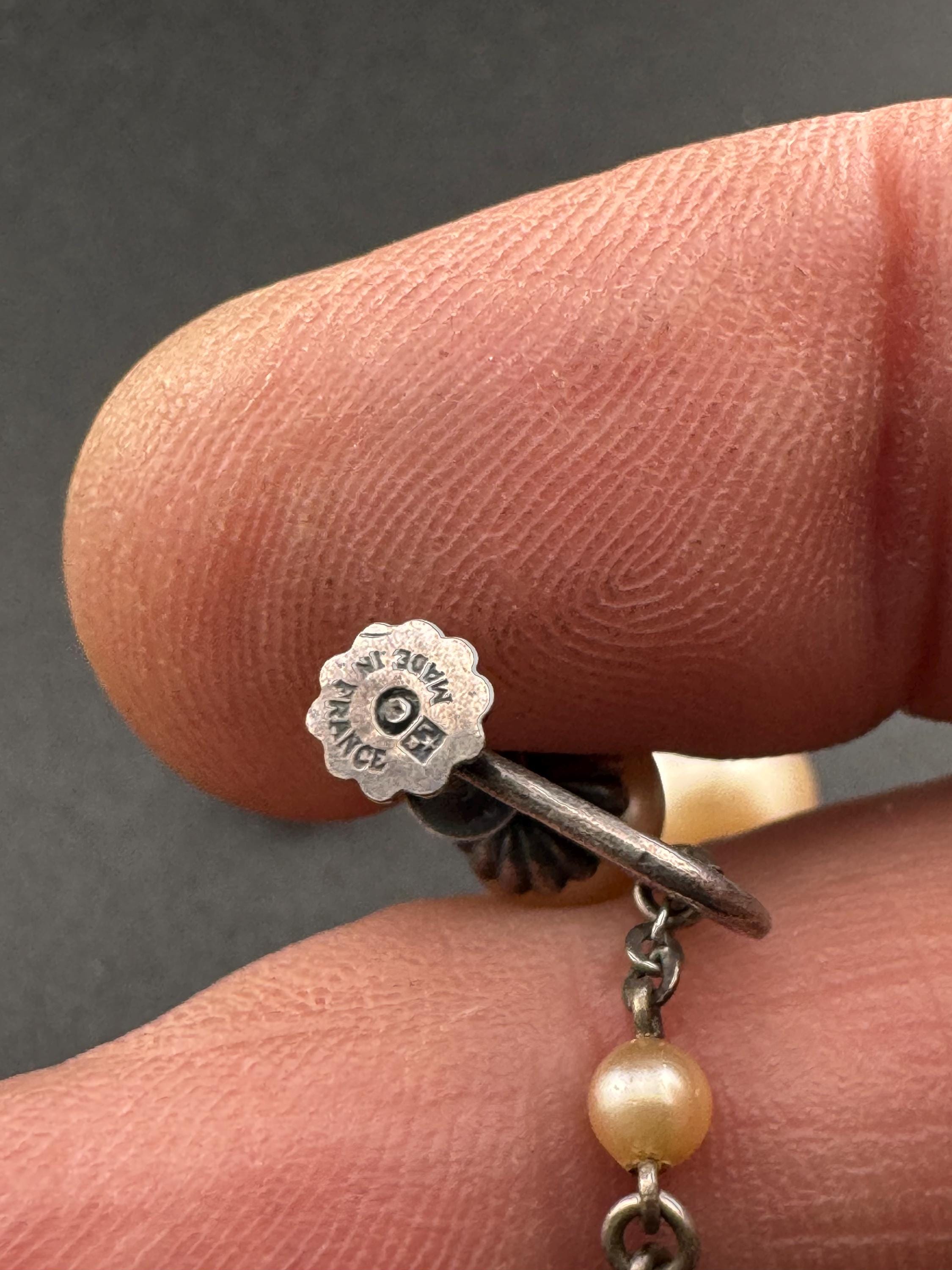 French Antique Art Deco Faux Pearl Sterling Silver Drop Earrings