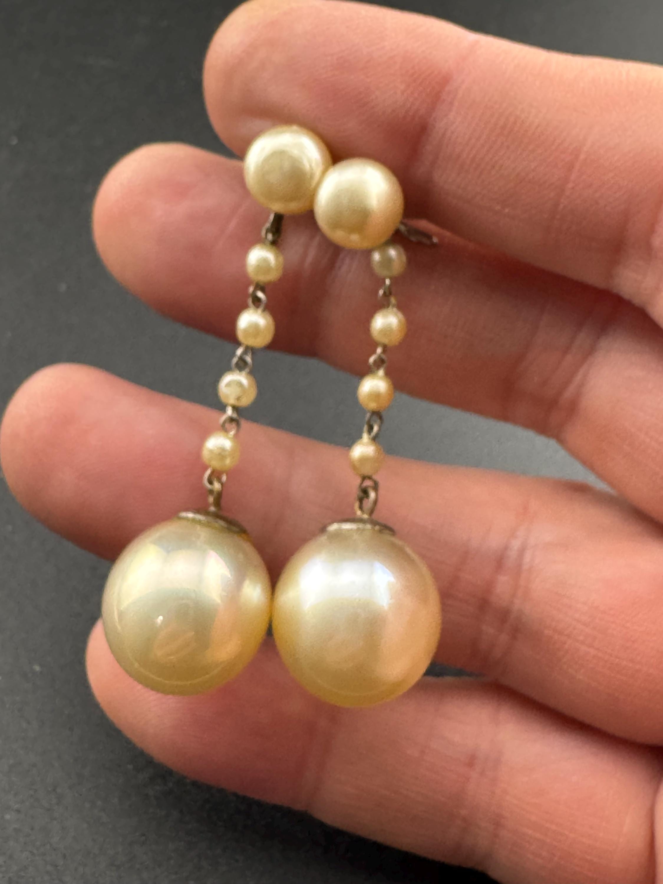 French Antique Vintage Sterling 925 Silver Art Deco faux pearl long Drop Clip on screw back Earrings, Bridal Wedding Party Prom