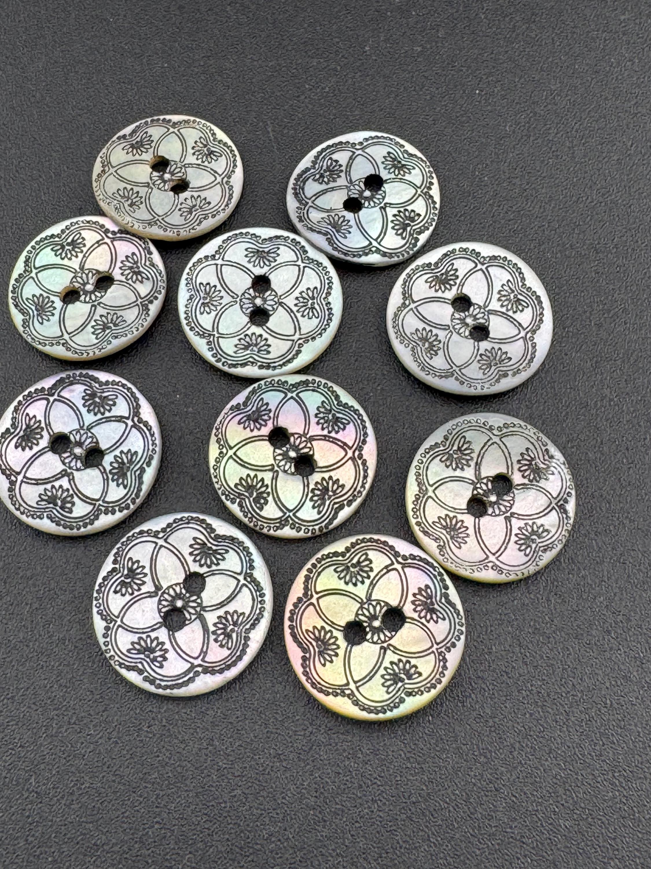 10 x 15mm small Japanese Mother of Pearl Buttons printed Sewing Haberdashery