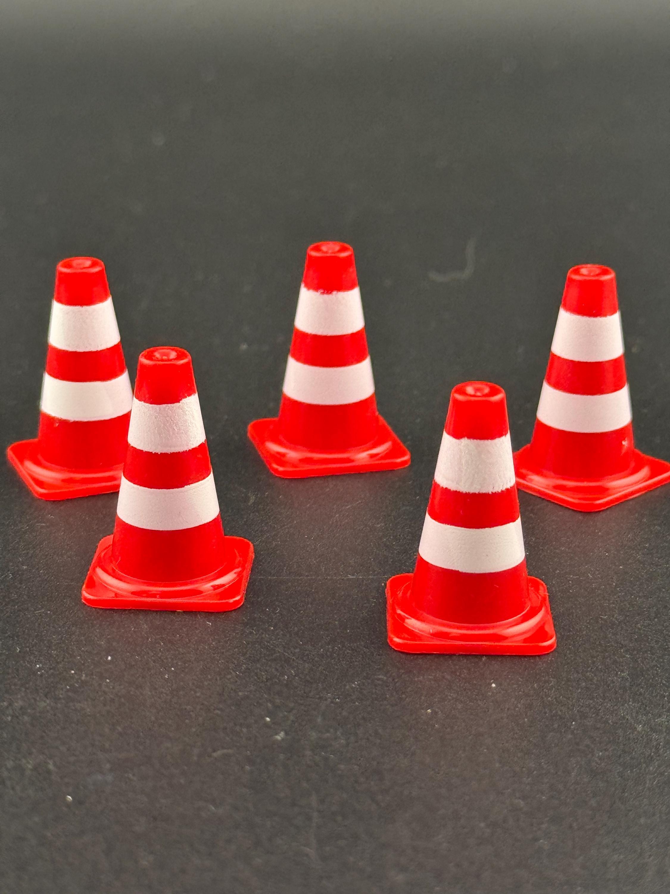 Miniature Traffic Cone Cake Toppers: Red & White, Reusable - Set of 5