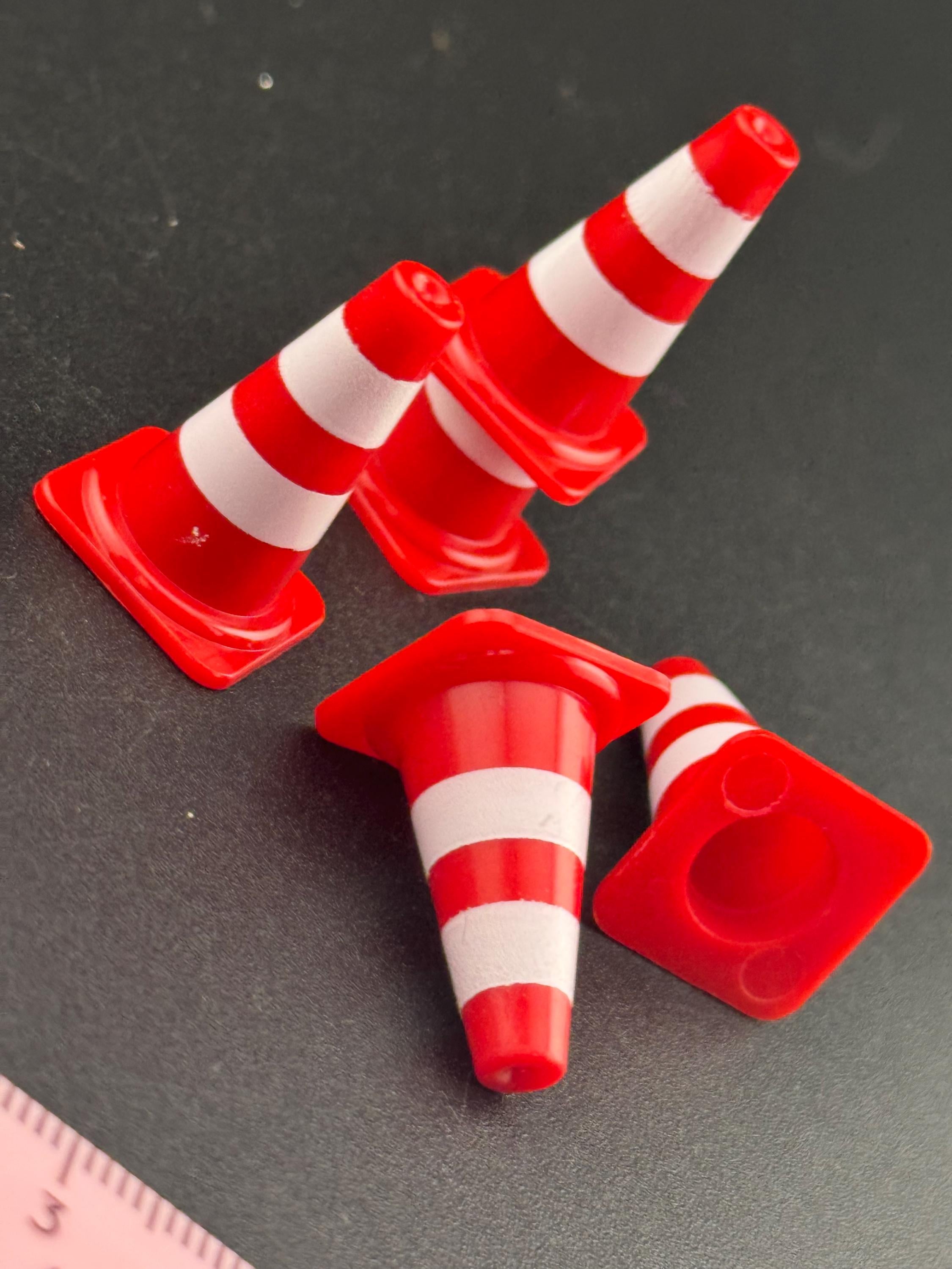 Miniature Traffic Cone Cake Toppers: Red & White, Reusable - Set of 5