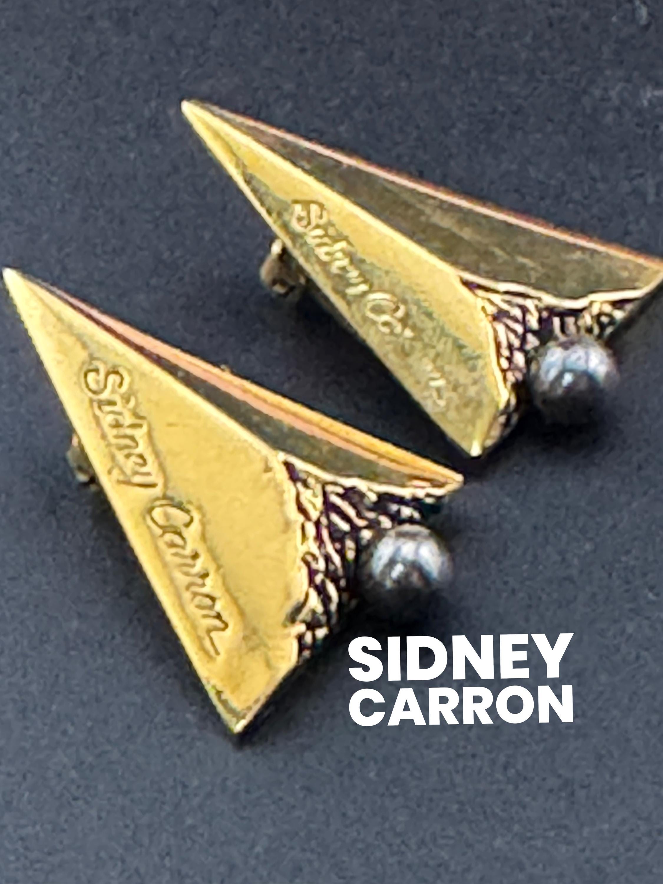 Sidney Carron Paris Clip On Earrings: Gold Tone Arrowhead Design