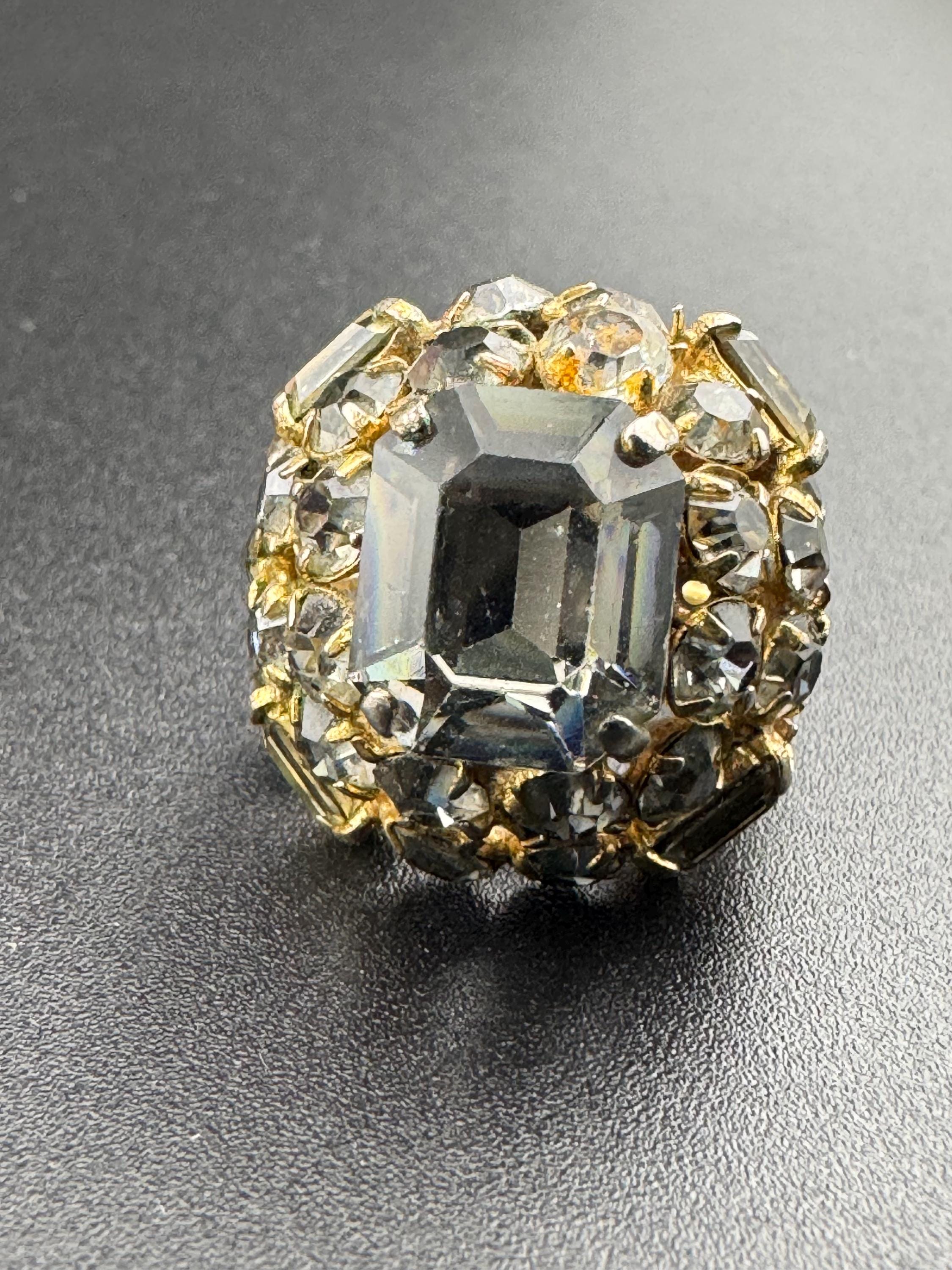 Adjustable Gold Tone Rhinestone Cocktail Ring