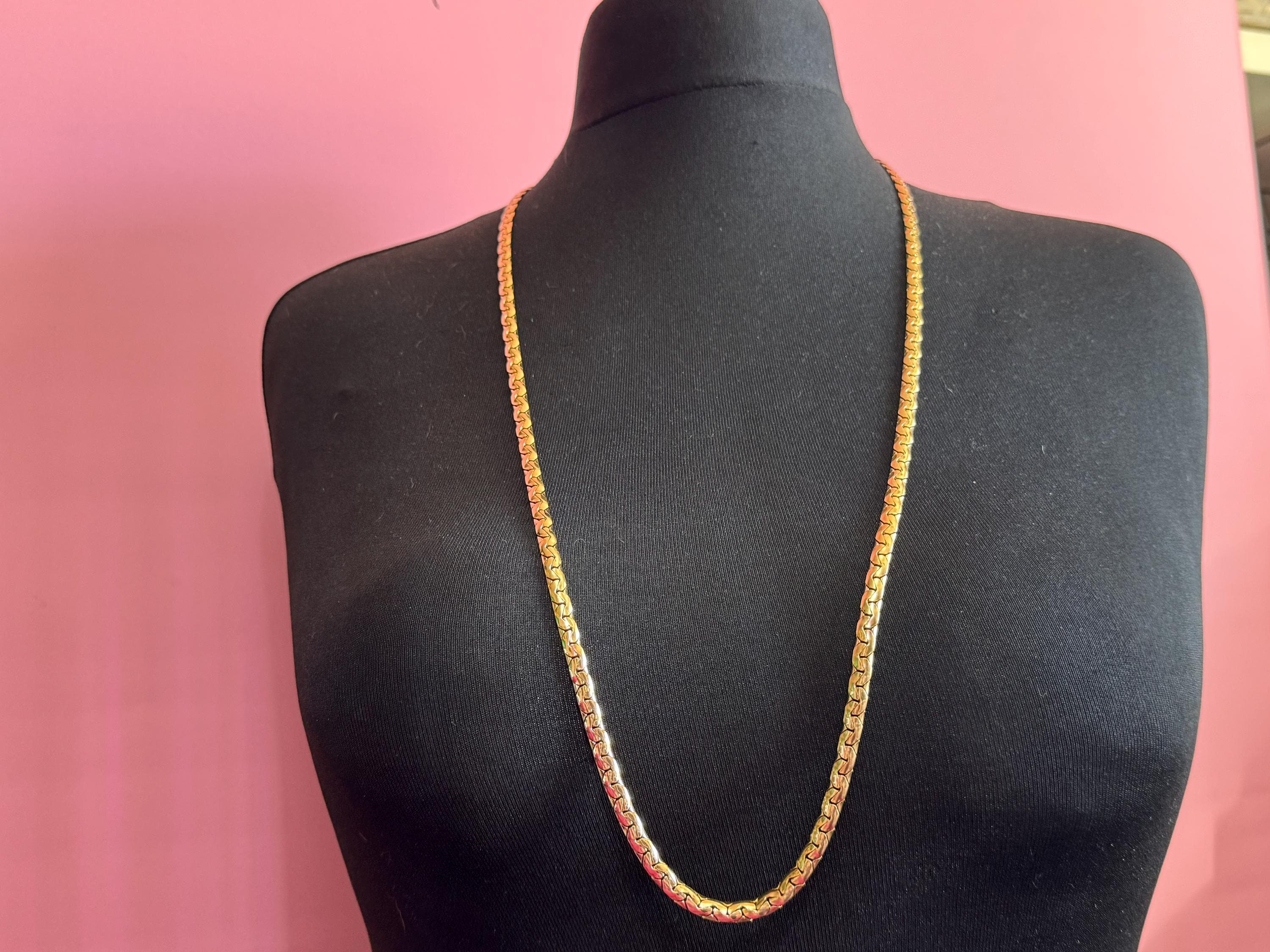 Vintage Christian Dior Gold Plated Serpentine Chain Necklace (90cm) signed