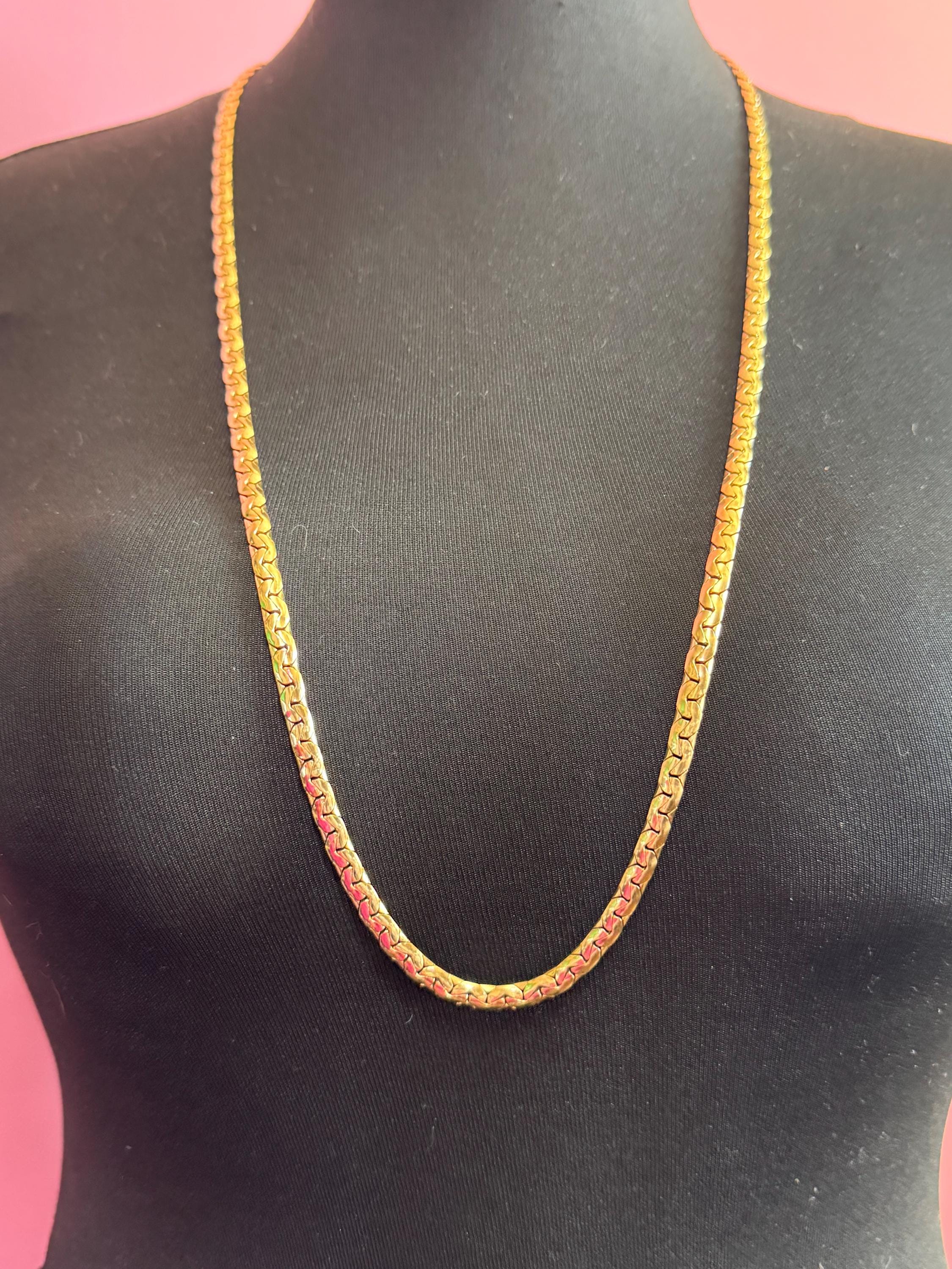Vintage Christian Dior Gold Plated Serpentine Chain Necklace (90cm) signed