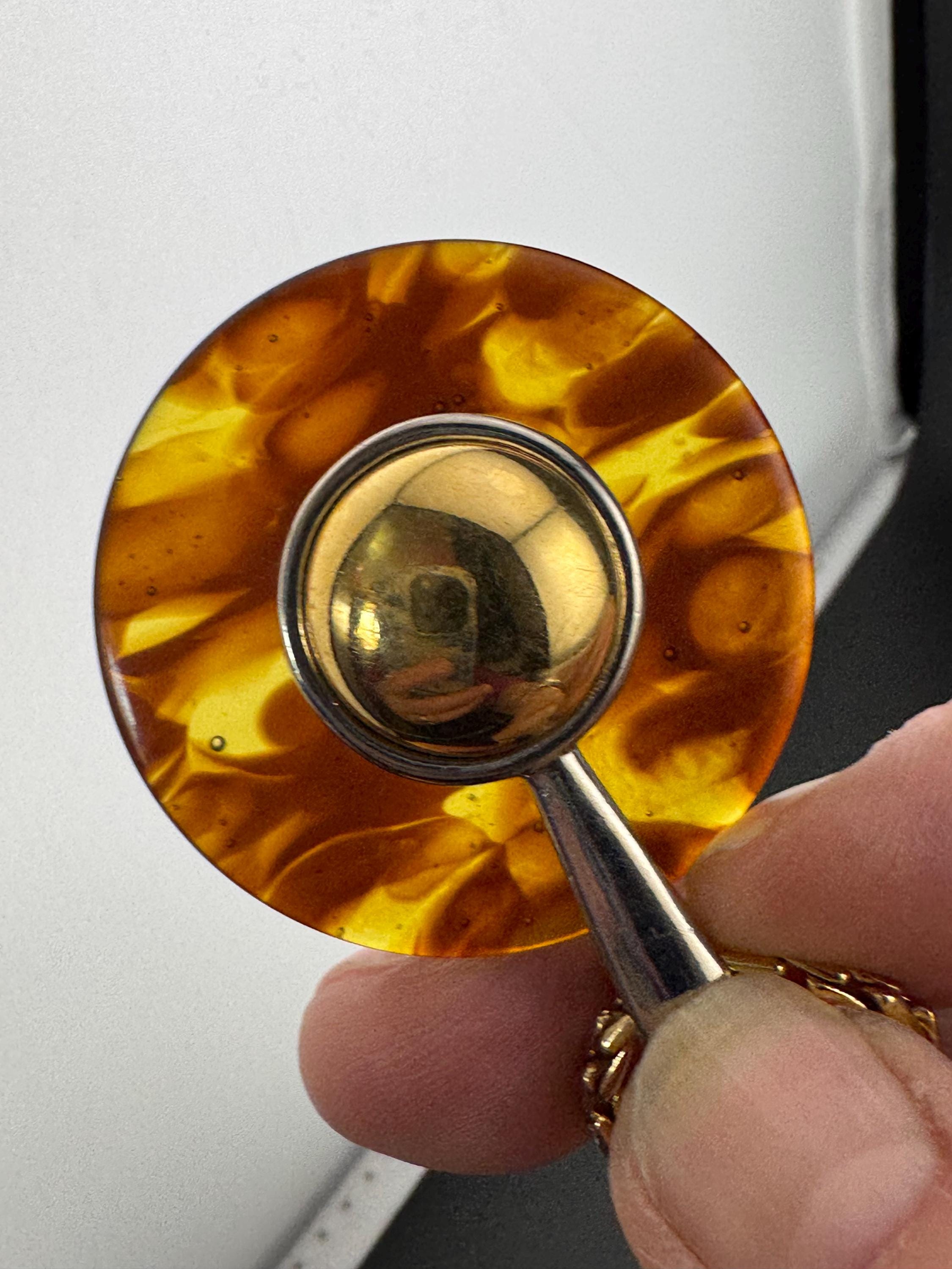 Signed David Grau Vintage Gold Plated Necklace: Faux Tortoiseshell Pendant, 80cm Chain