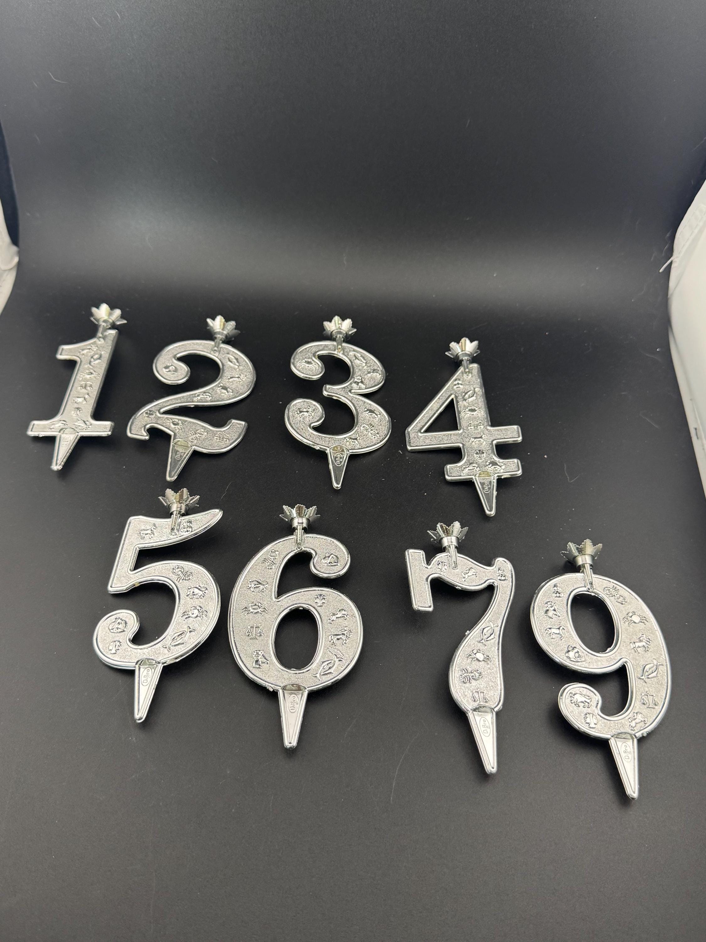 Silver Plastic Number Cake Topper Candle Holder: Birthday Anniversary