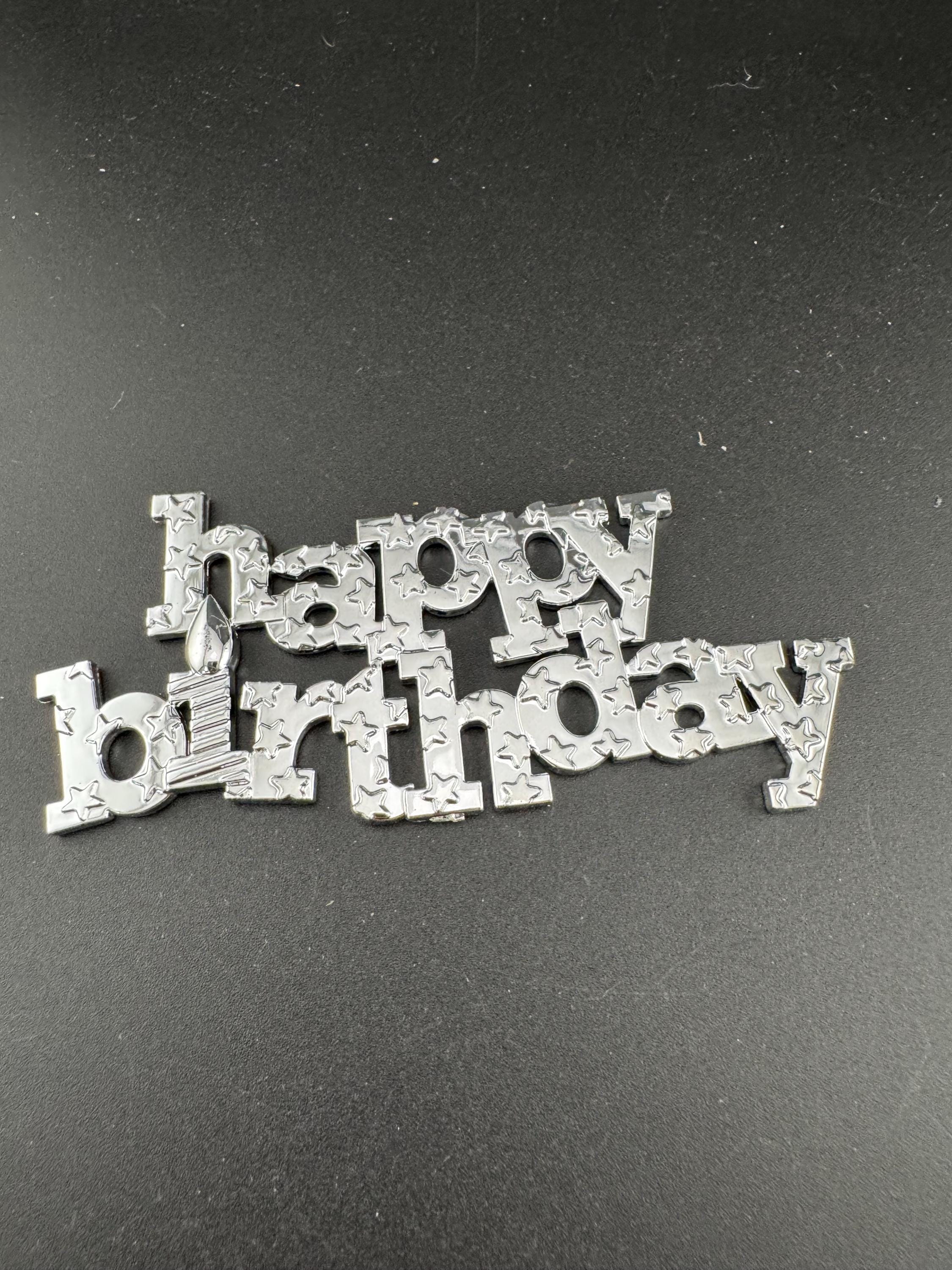 Vintage Happy Birthday Cake Decoration Silver Topper flat back stars celebration cake
