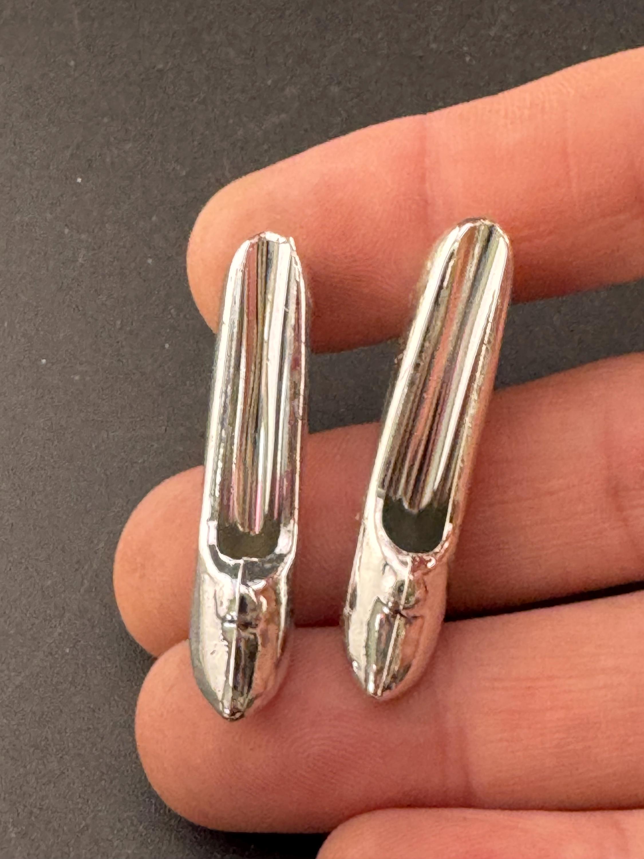 Vintage 1960s pair of silver stiletto heel shoes plastic Cake topper decoration 18th 21st Birthday Bridal Wedding Cake old shop stock