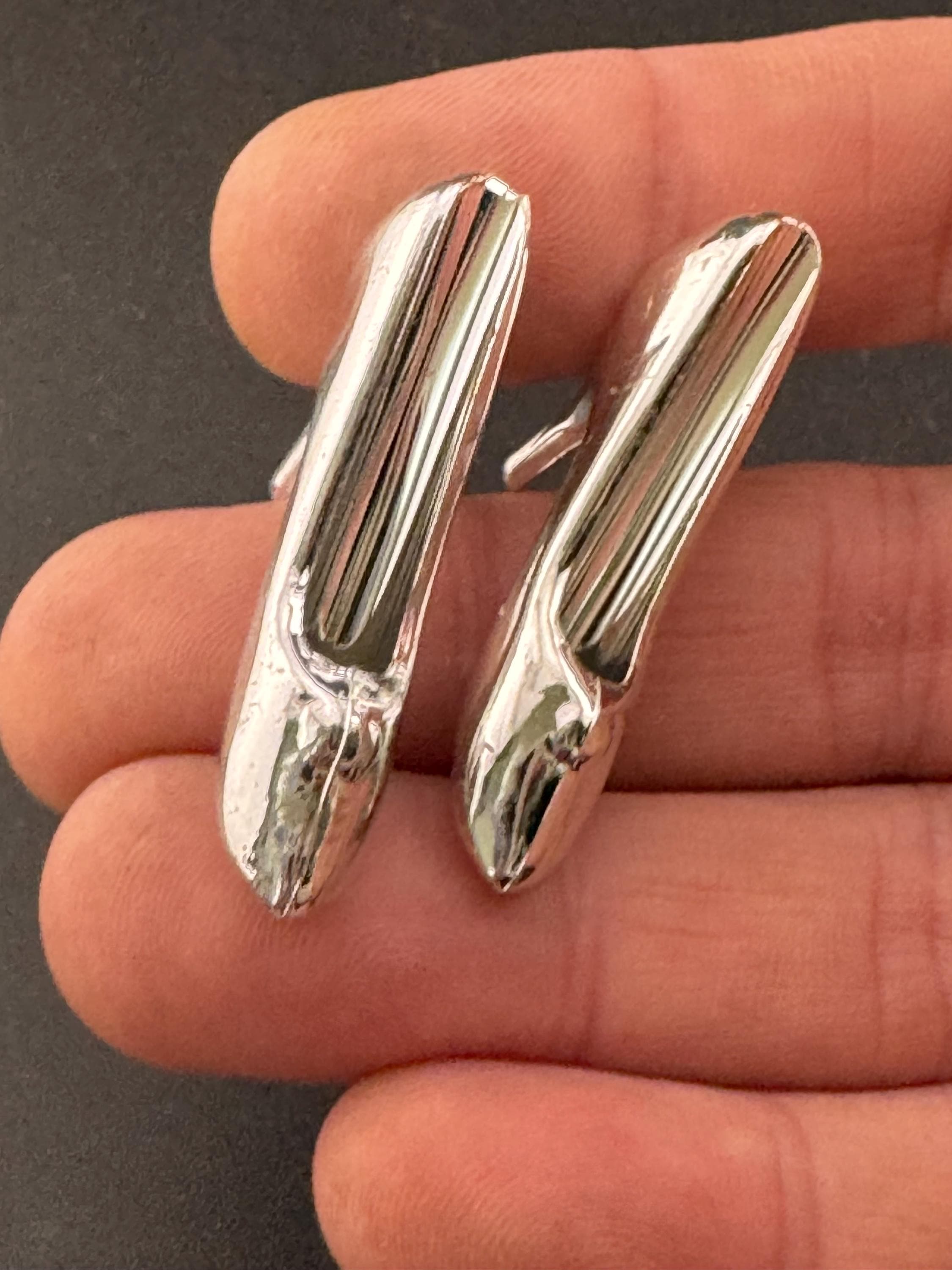 Vintage 1960s pair of silver stiletto heel shoes plastic Cake topper decoration 18th 21st Birthday Bridal Wedding Cake old shop stock