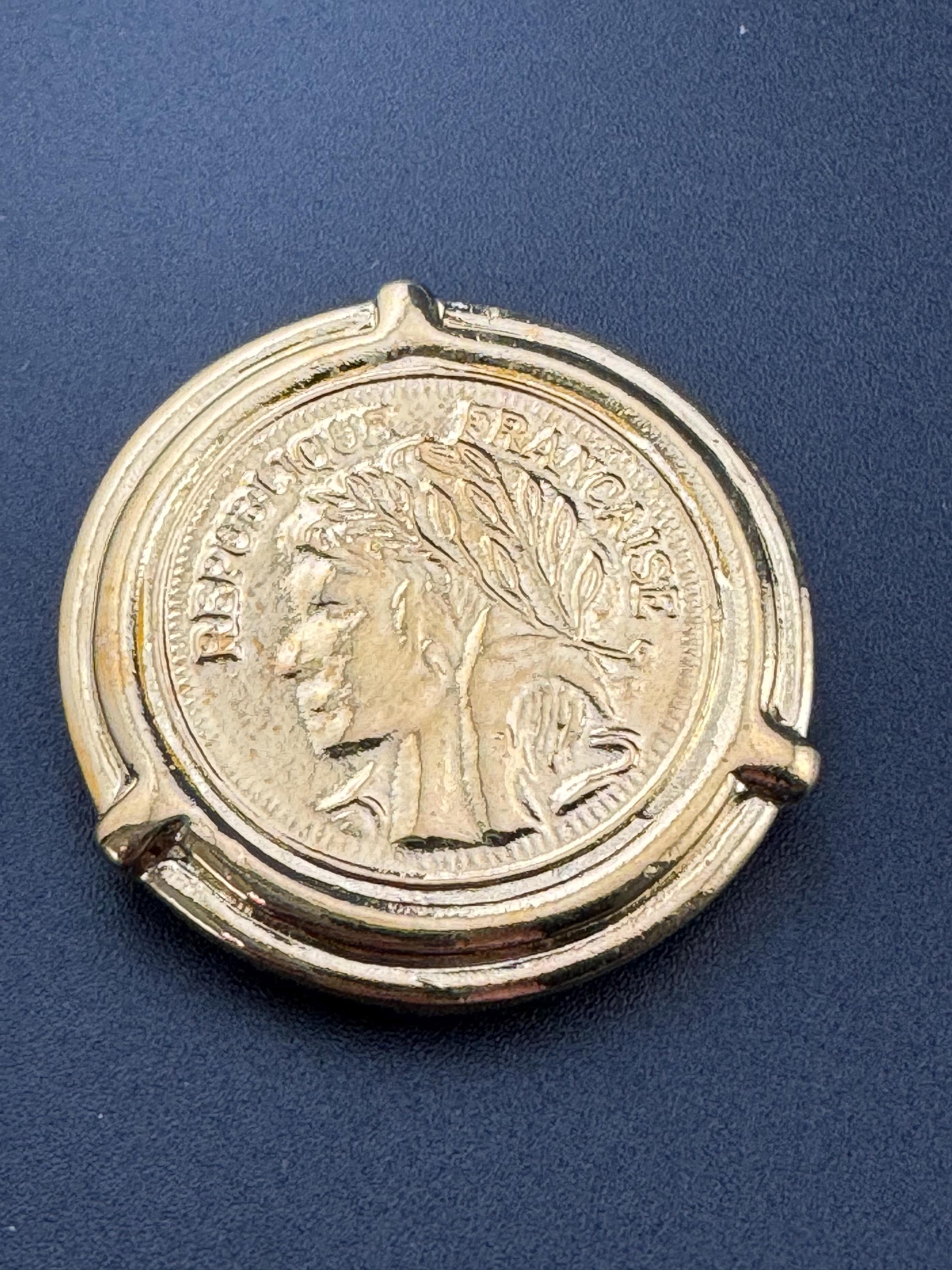 vintage gold French coin Scarf Clip ring , old shop stock