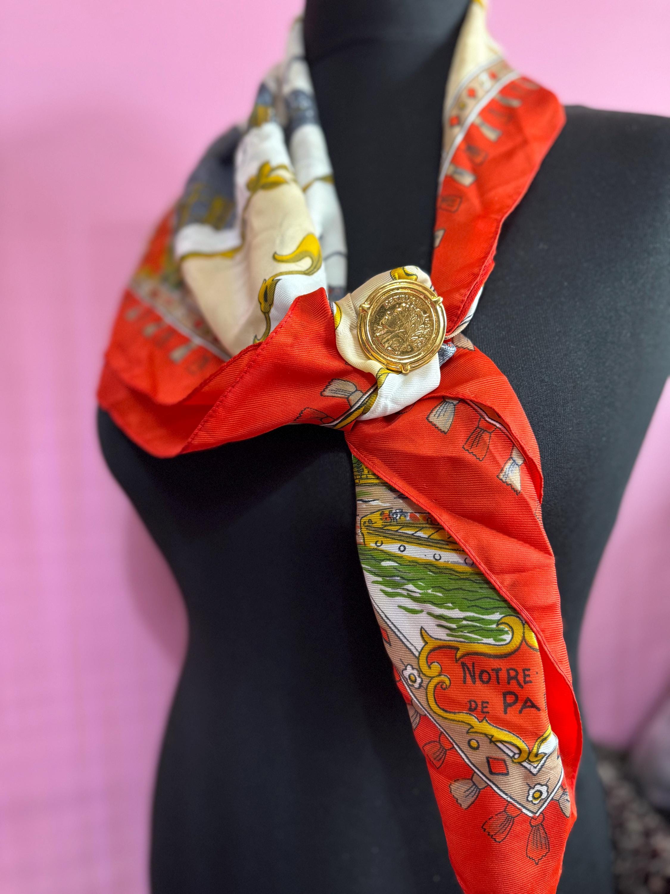 Gold coin Scarf Clip ring , vintage gold French old shop stock