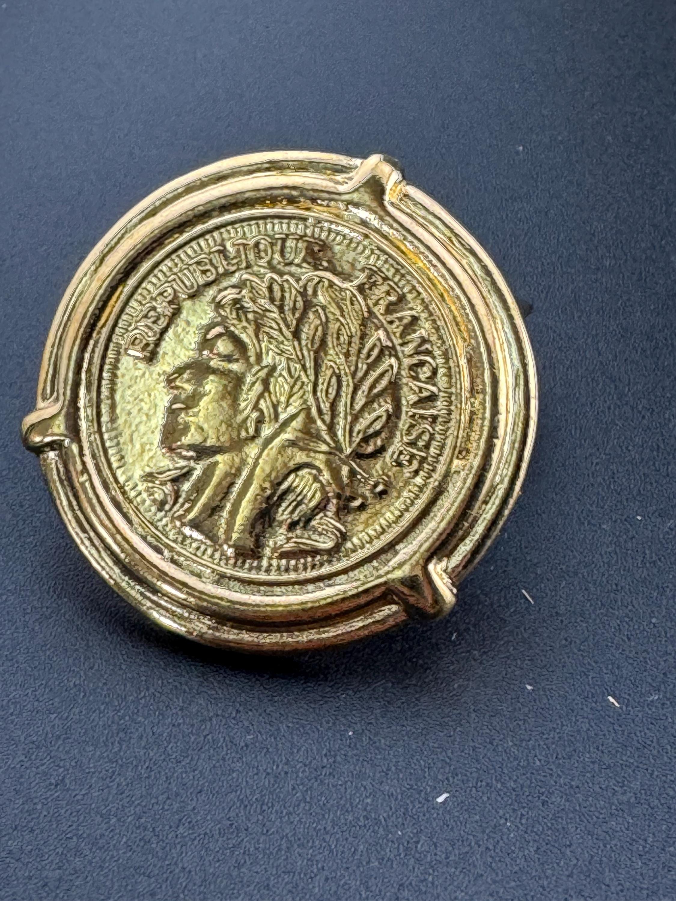Gold coin Scarf Clip ring , vintage gold French old shop stock