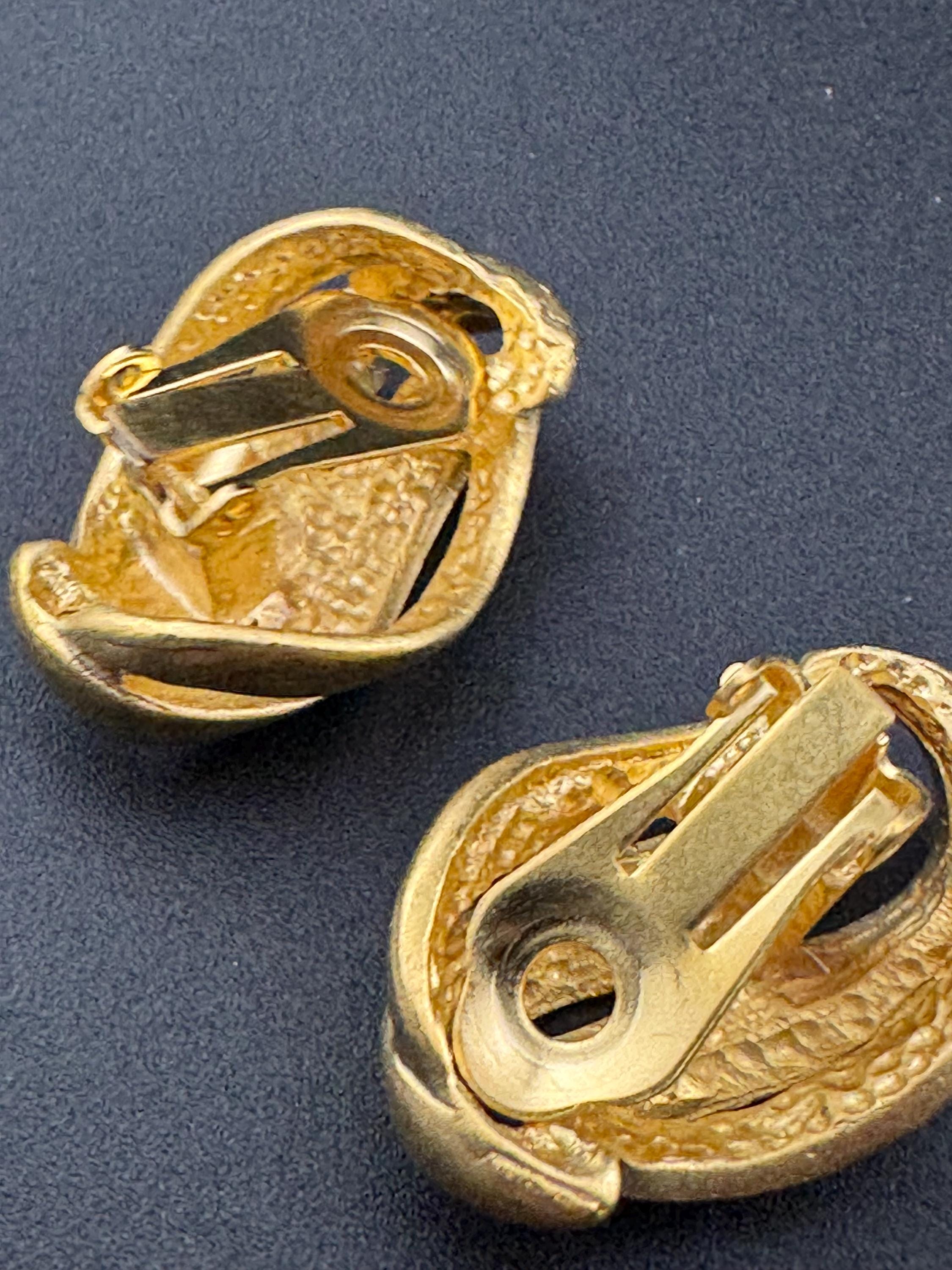 Vintage Matt Gold Tone Clip On Earrings, Abstract Leaf