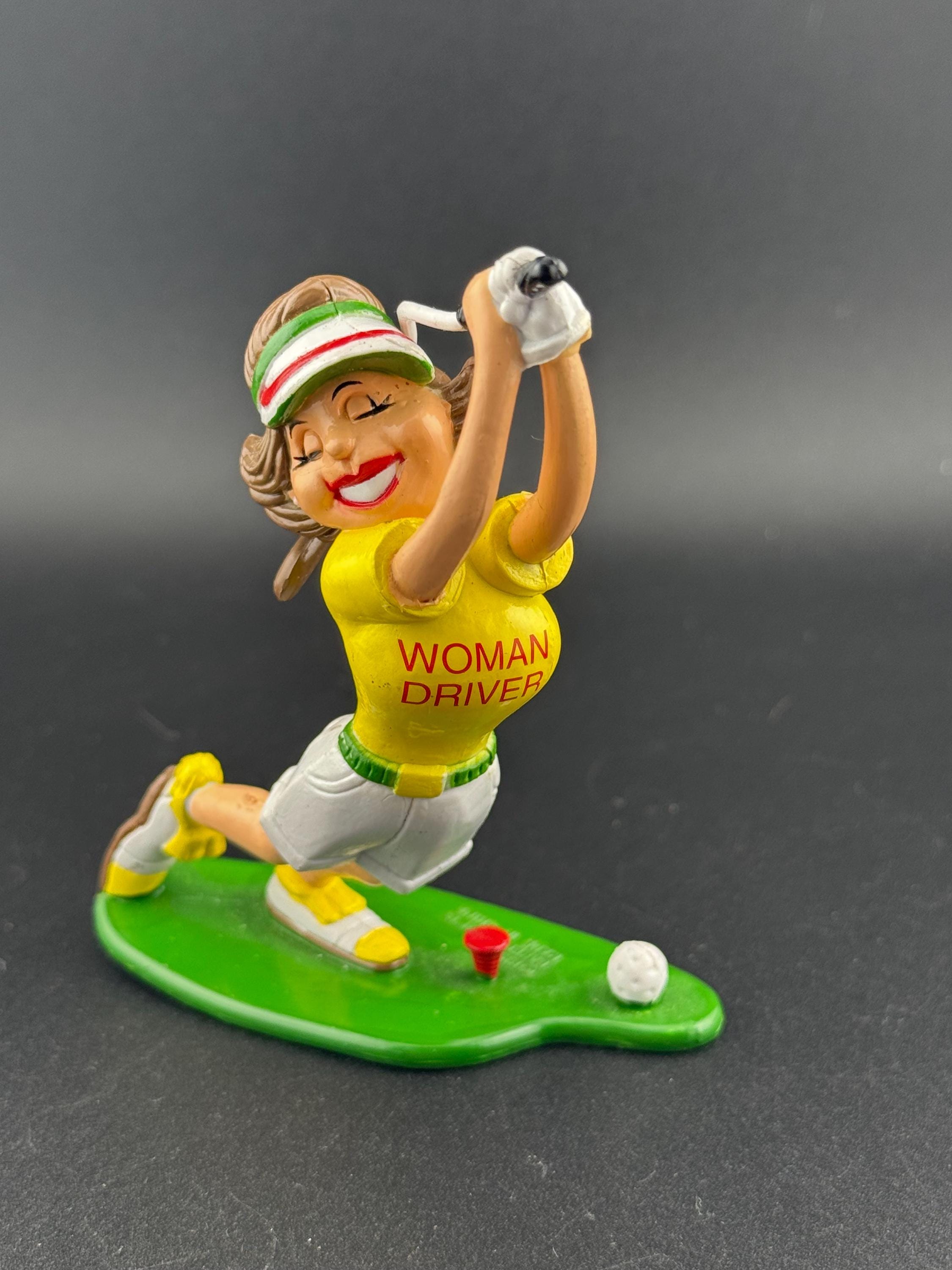Novelty comedy Lady driver golfer birthday cake topper, novelty sports, female playing golf figure decoration