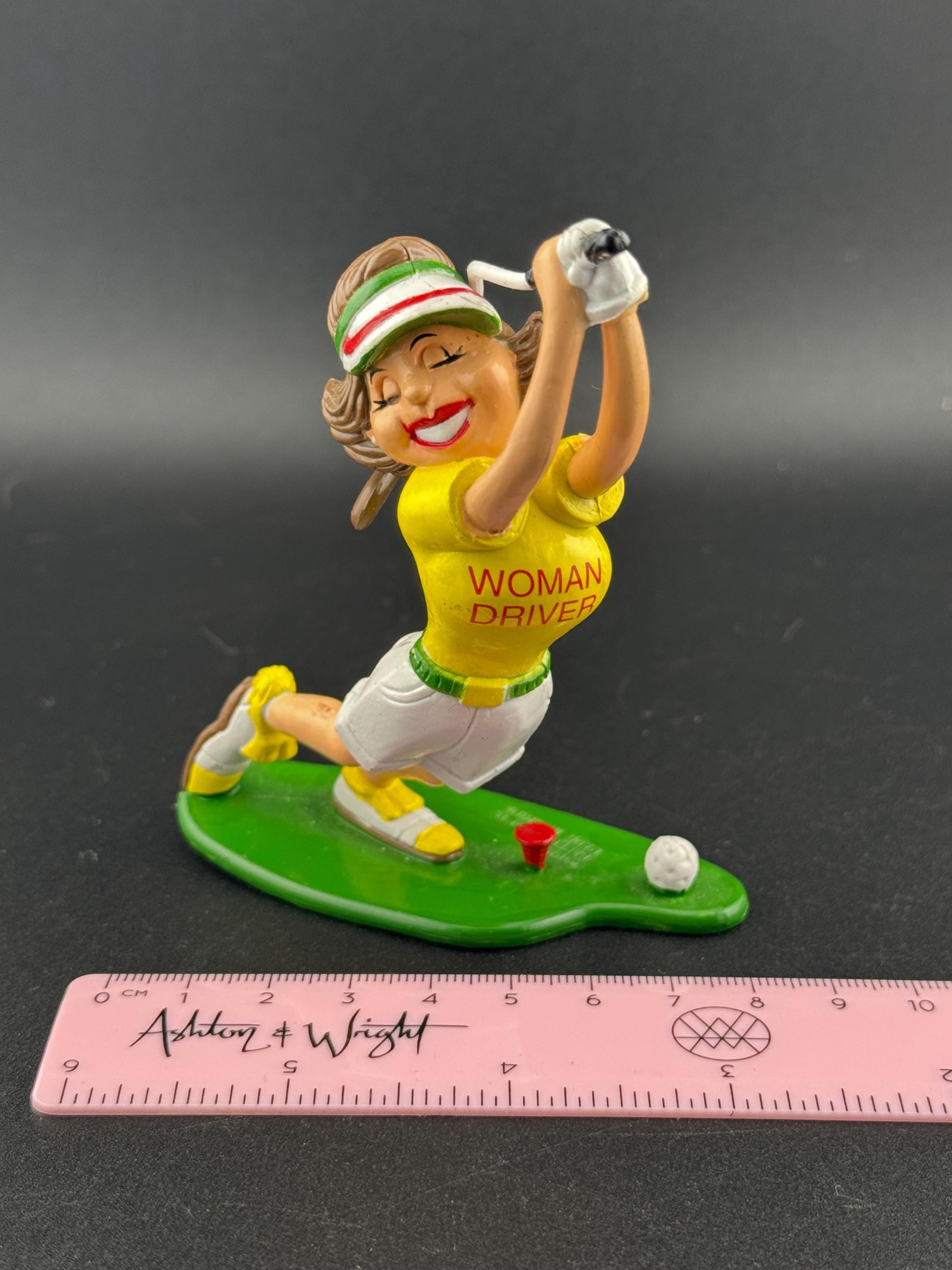 Novelty comedy Lady driver golfer birthday cake topper, novelty sports, female playing golf figure decoration