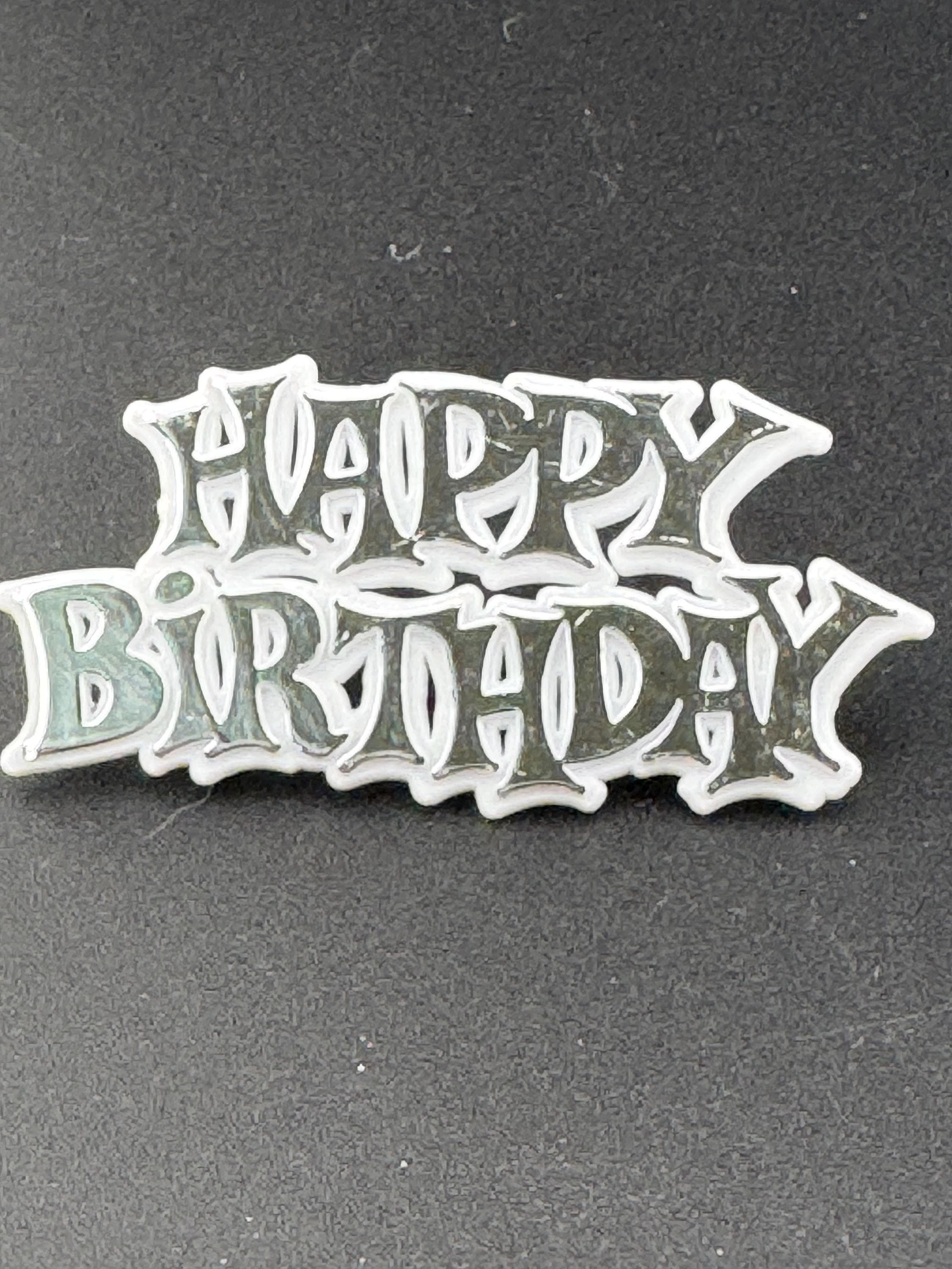 Vintage Happy Birthday Cake Decoration Silver Cake Topper