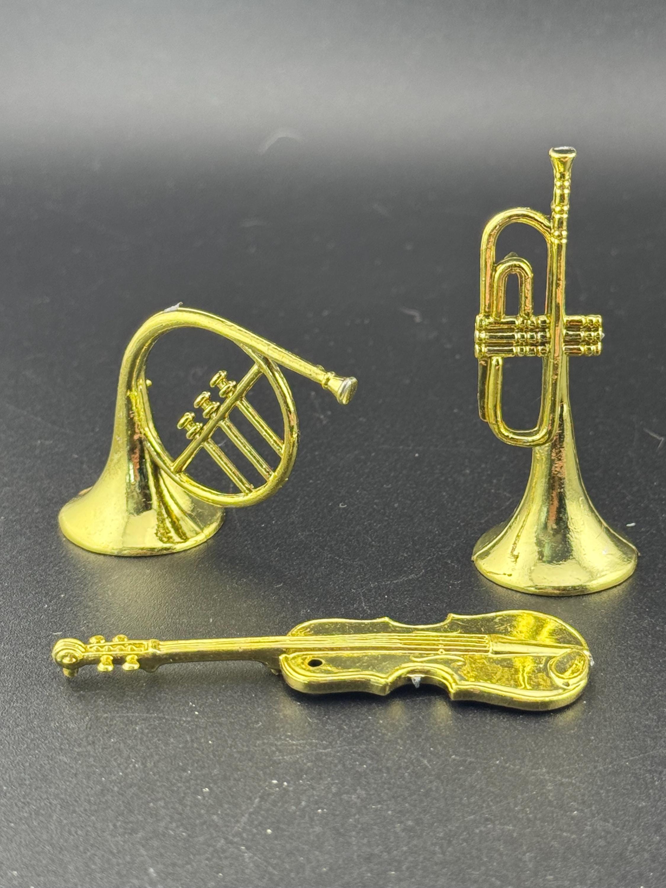 miniature gold FRENCH HORN birthday cake topper musical instruments baking craft decorations
