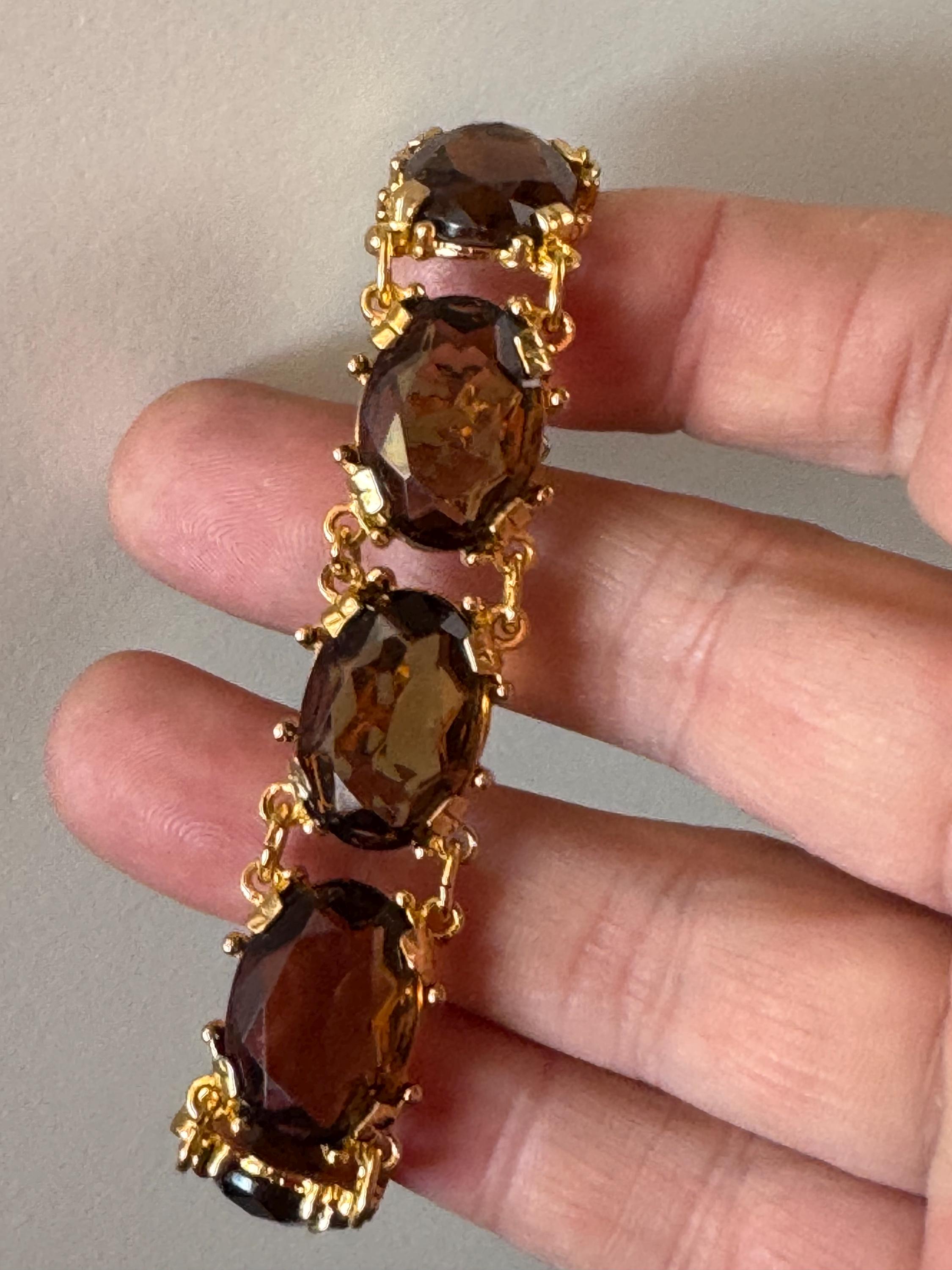 vintage topaz brown cognac Glass Gold Tone cocktail bracelet, vintage old shop stock