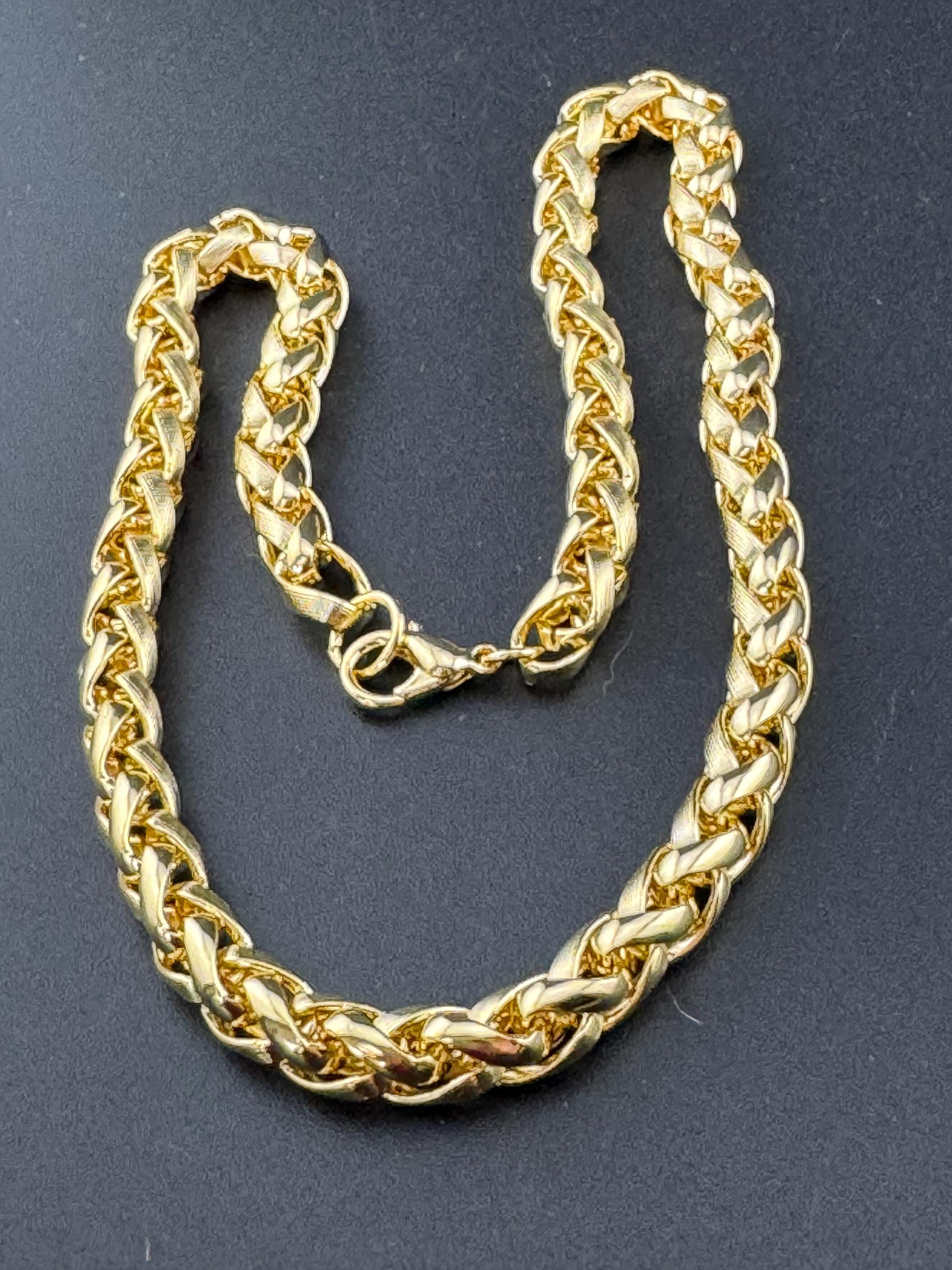 7mm thick wheat link chain, 41cm Retro 1980s gold plated