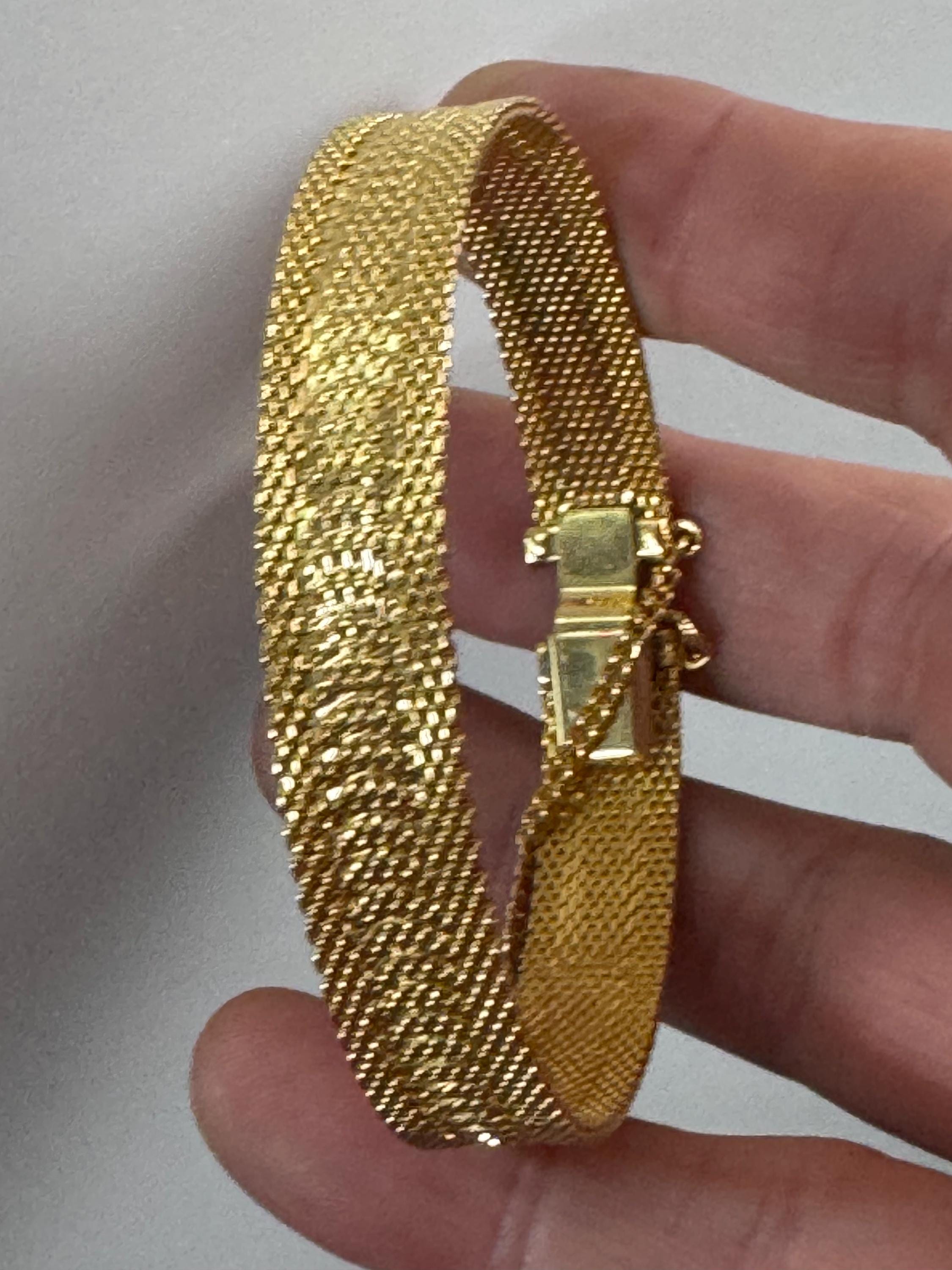True Vintage pristine gold plated wide mesh flat link bangle bracelet 19 x 12mm old shop stock