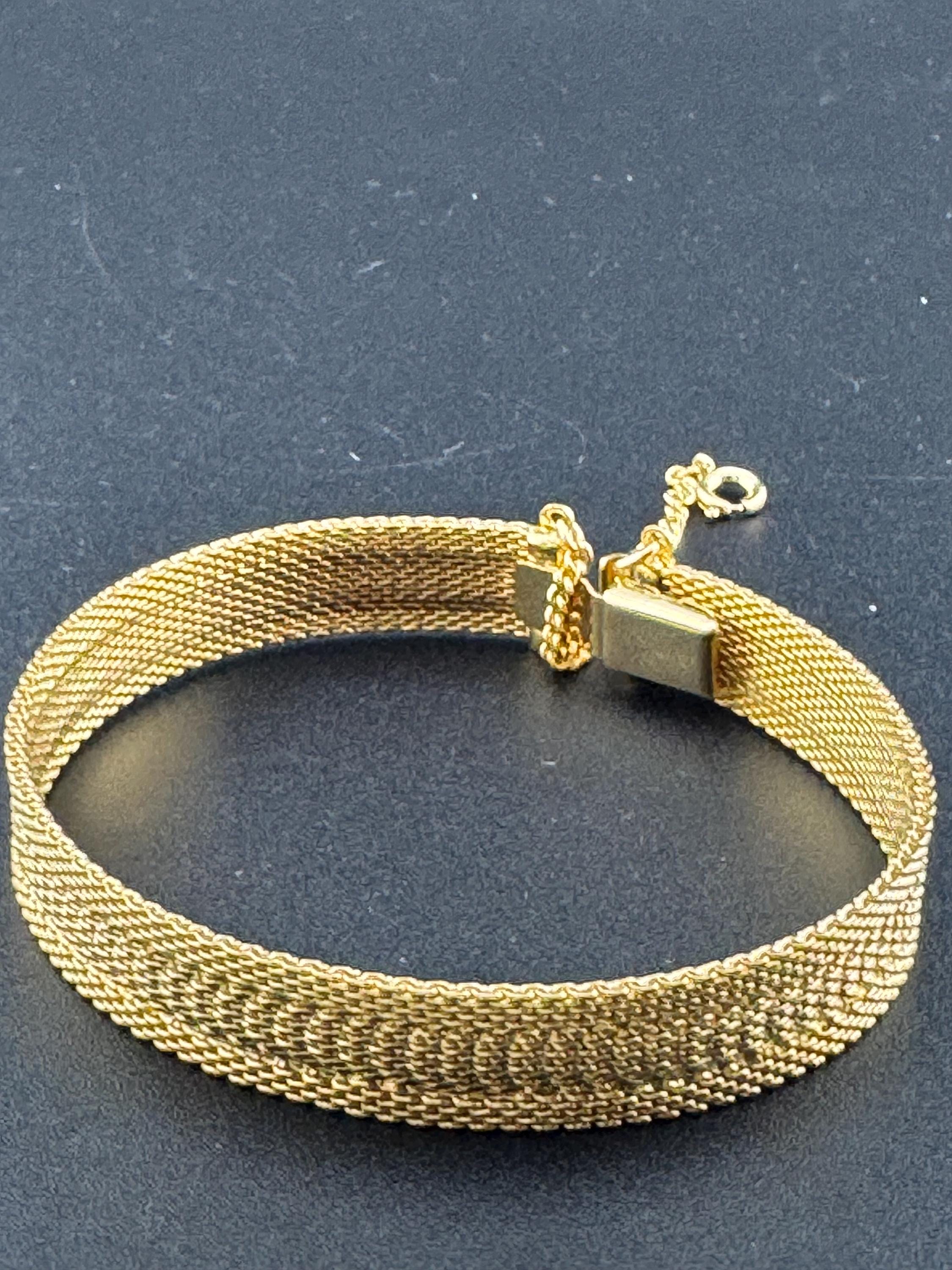 True Vintage pristine gold plated wide mesh flat link bangle bracelet 19 x 12mm old shop stock