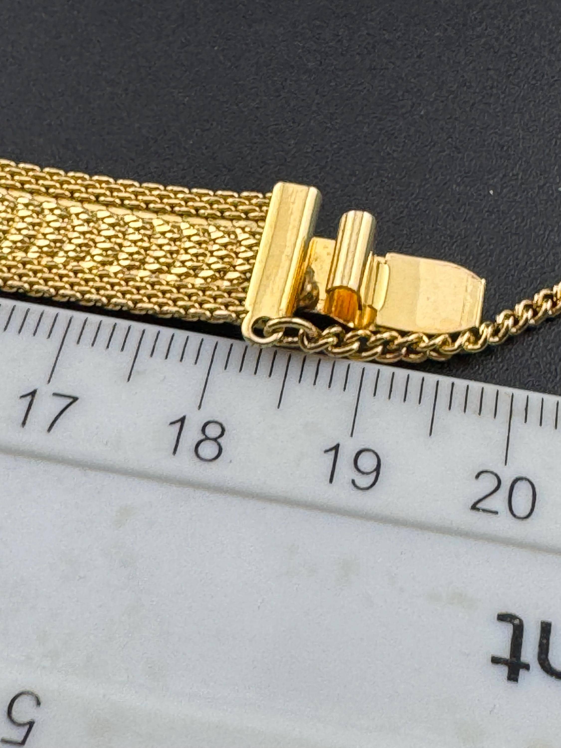 True Vintage pristine gold plated wide mesh flat link bangle bracelet 19 x 12mm old shop stock