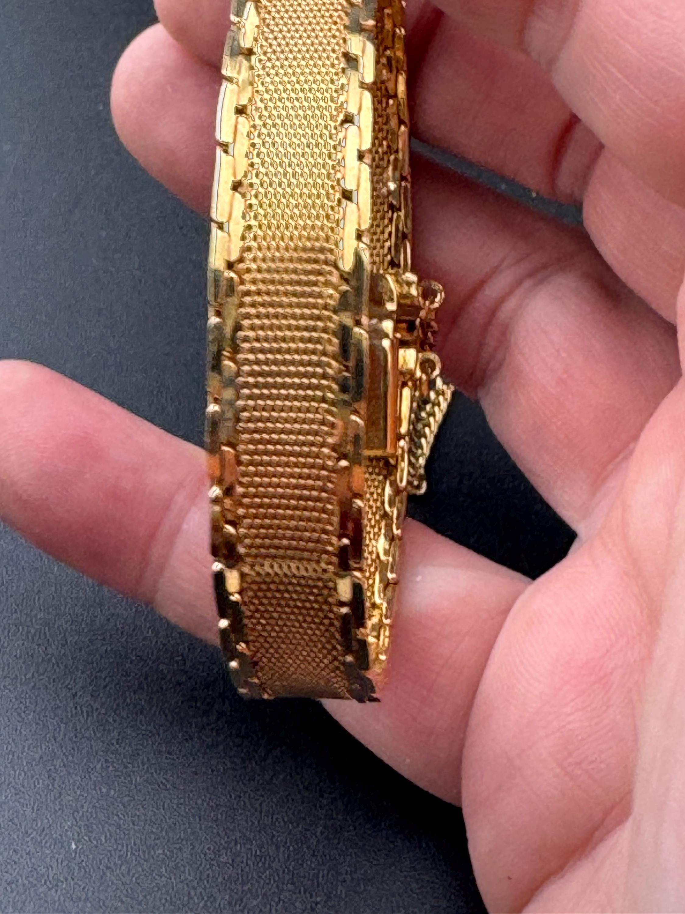True Vintage pristine antique tone gold plated wide mesh flat link bangle bracelet 18.5 x 12mm old shop stock