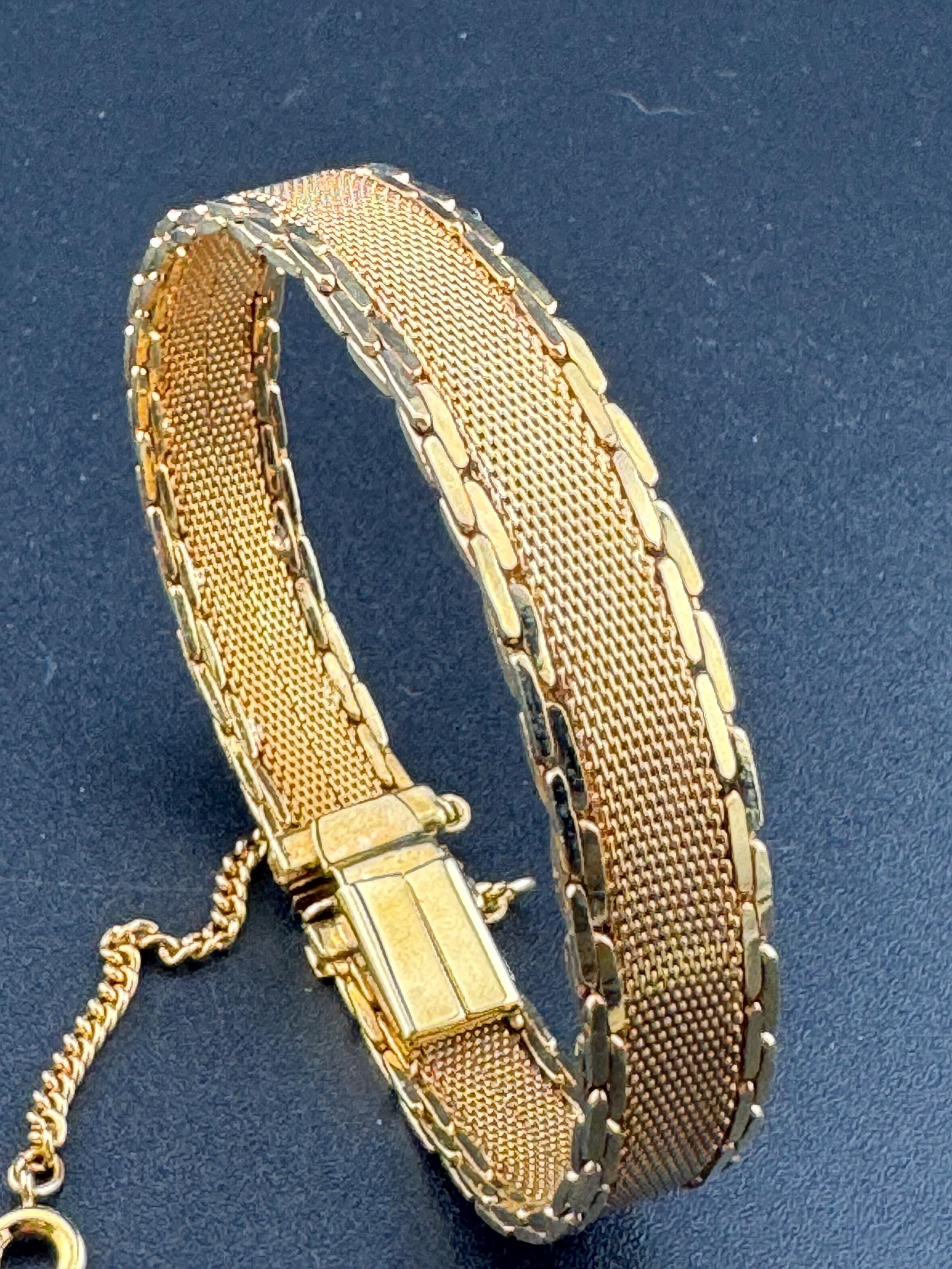 True Vintage pristine antique tone gold plated wide mesh flat link bangle bracelet 18.5 x 12mm old shop stock