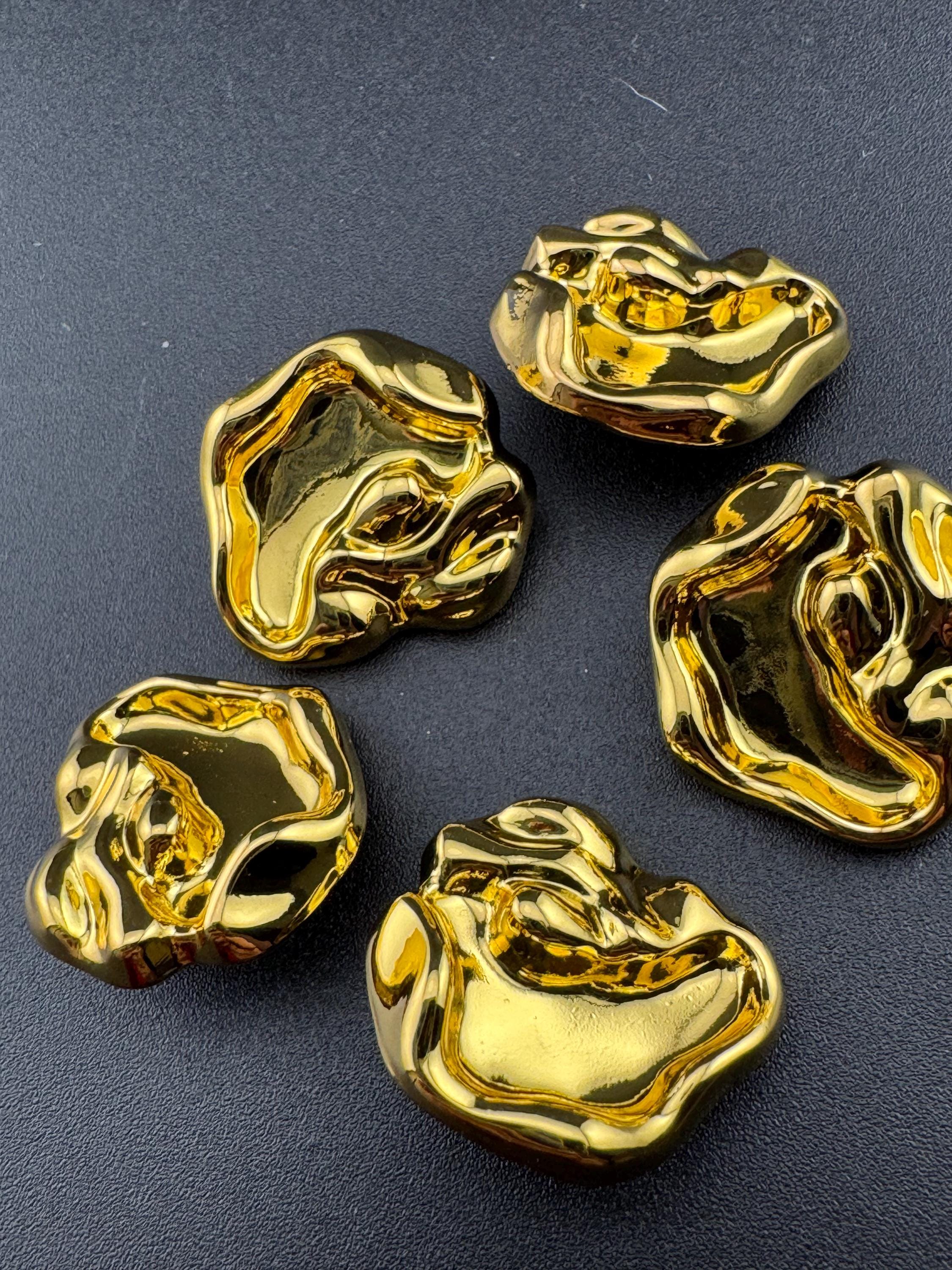 23mm gold irregular shaped metal buttons, (5 pack) abstract design
