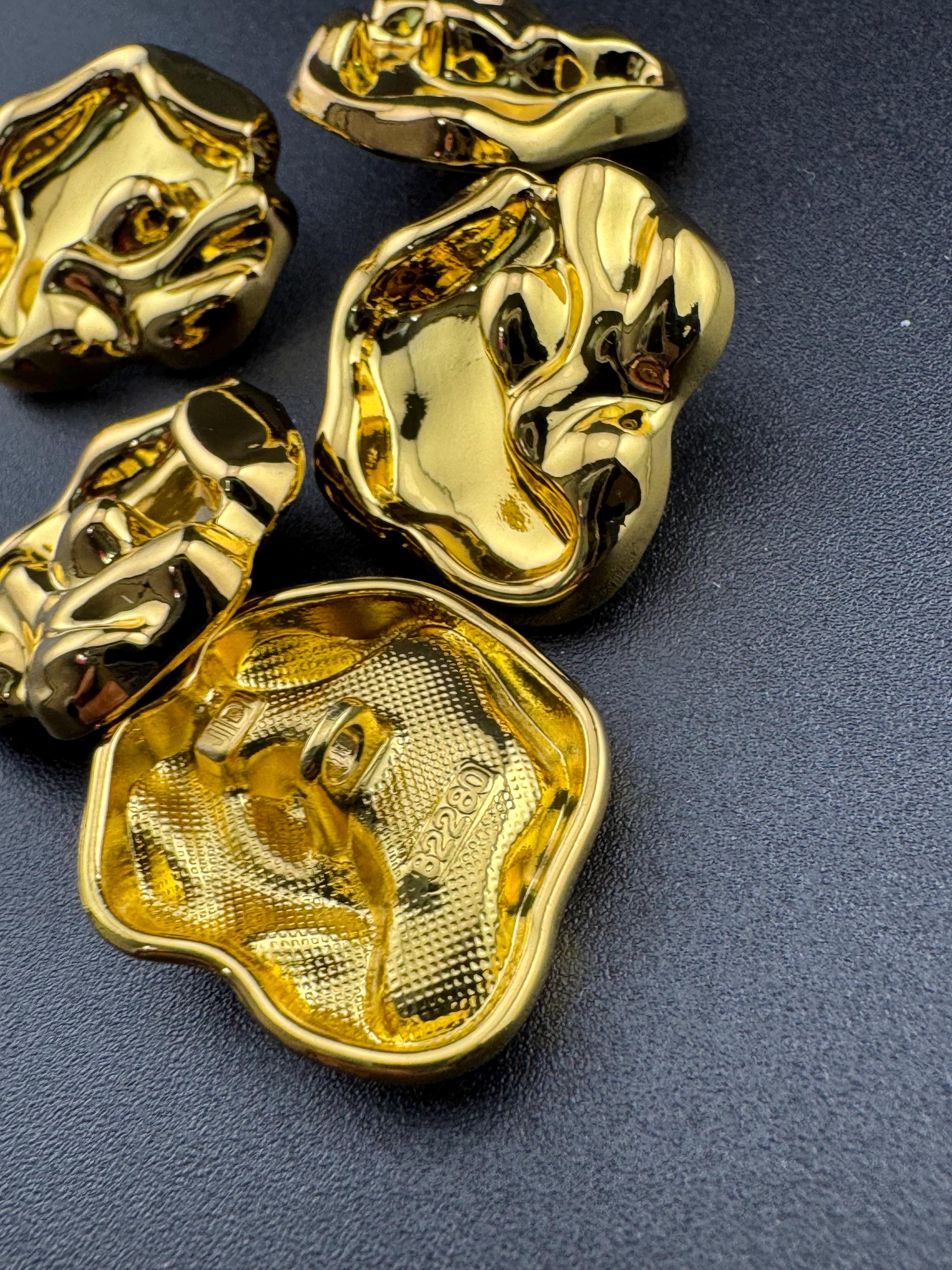 23mm gold irregular shaped metal buttons, (5 pack) abstract design