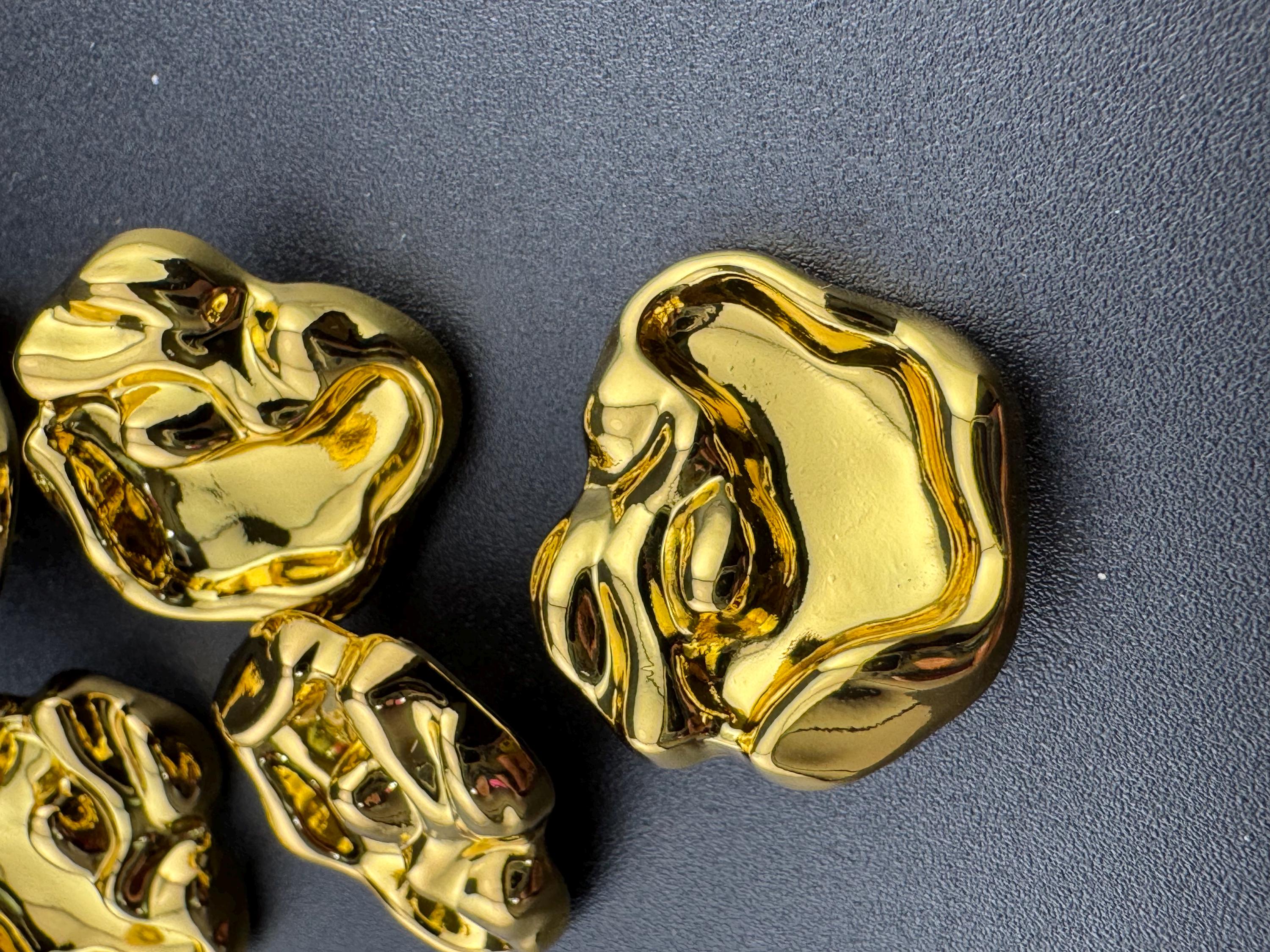 23mm gold irregular shaped metal buttons, (5 pack) abstract design