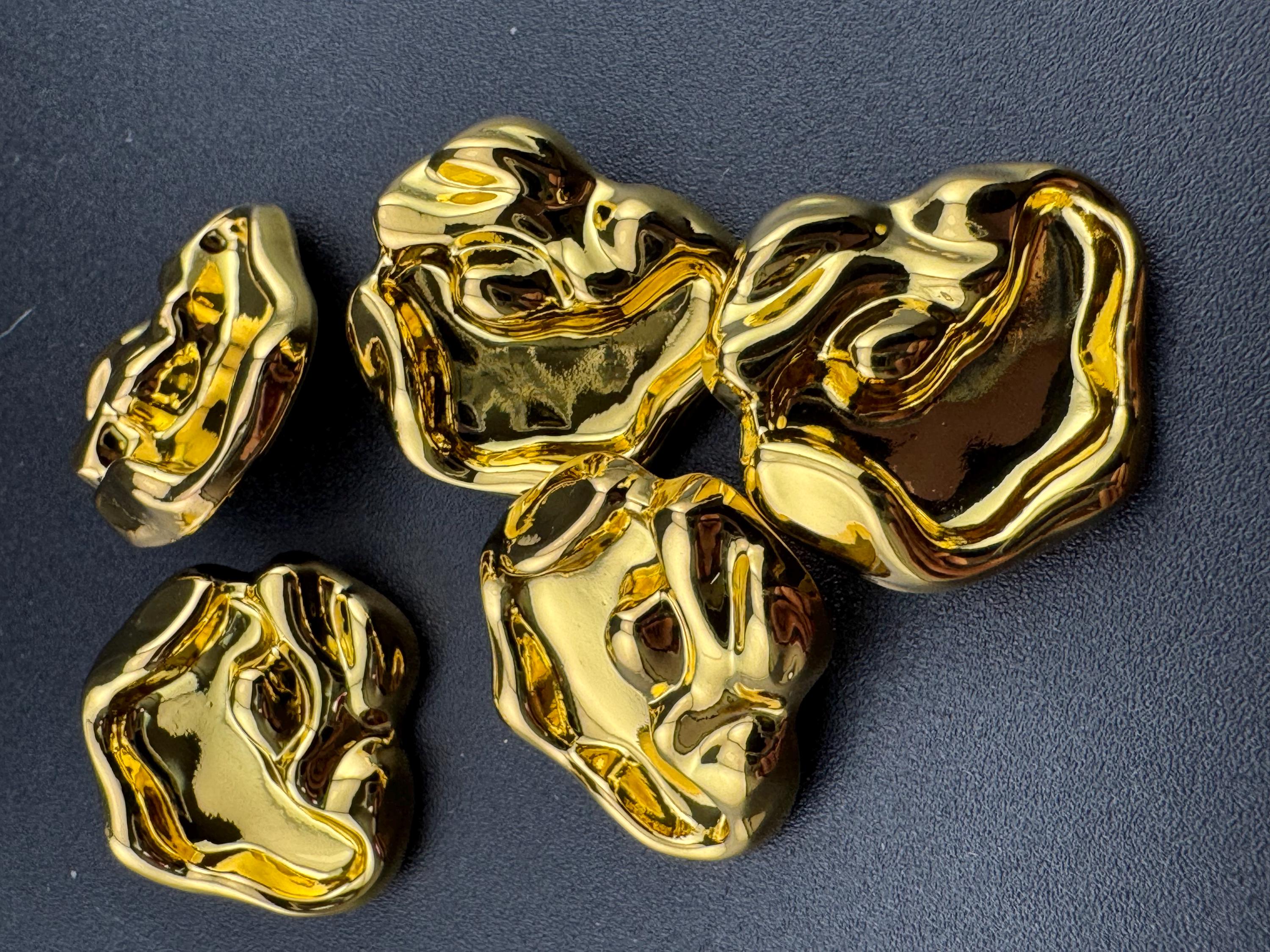 23mm gold irregular shaped metal buttons, (5 pack) abstract design