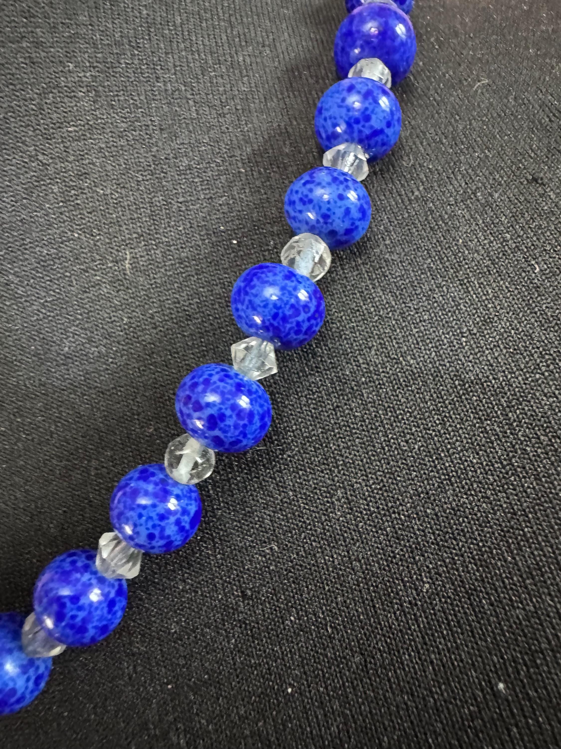 Vintage Art Deco Faux Lapis Lazuli Beaded Necklace (52cm)